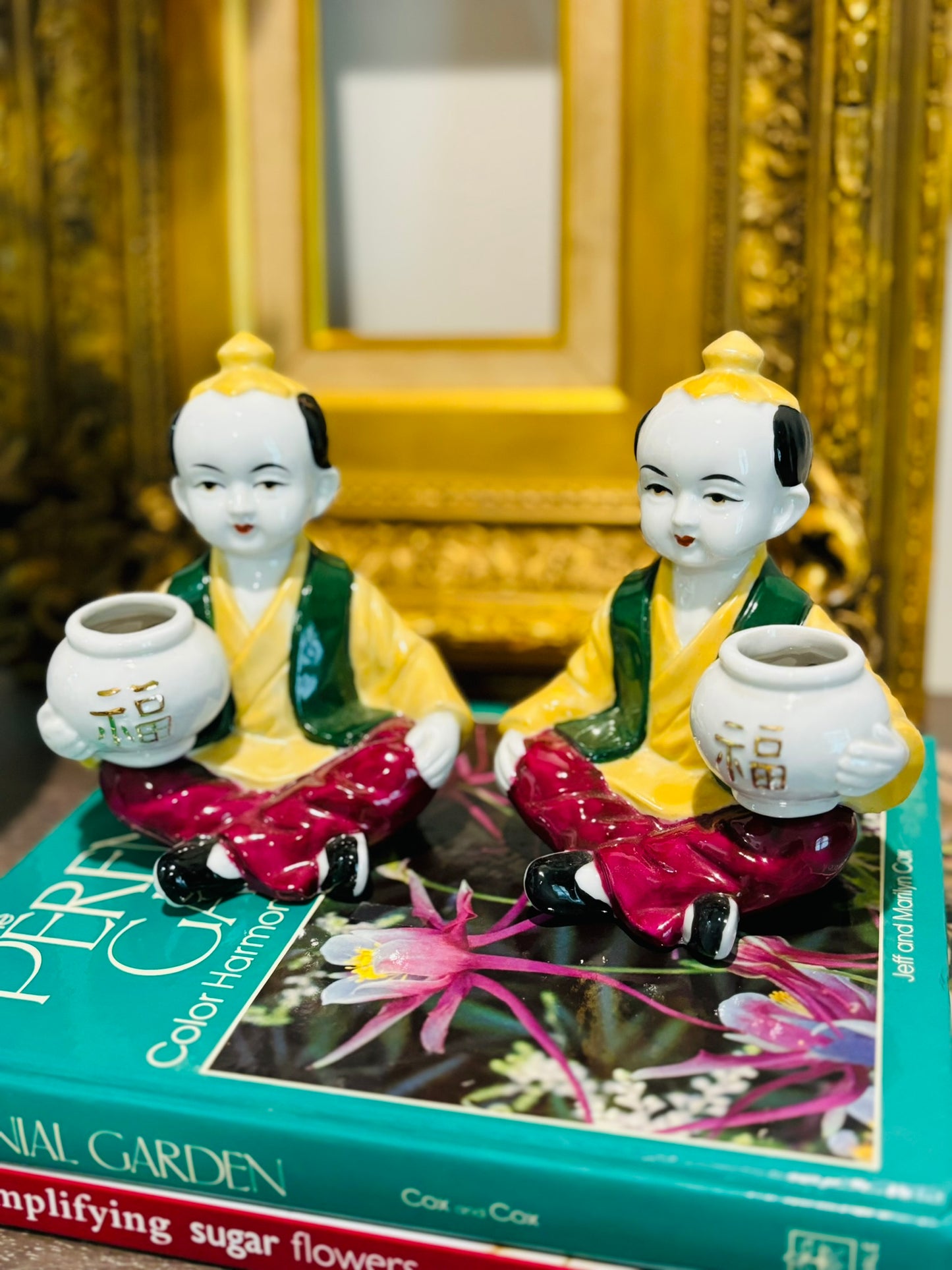 Peking East Twin boy figurines  5 h 4 w 3.5 d