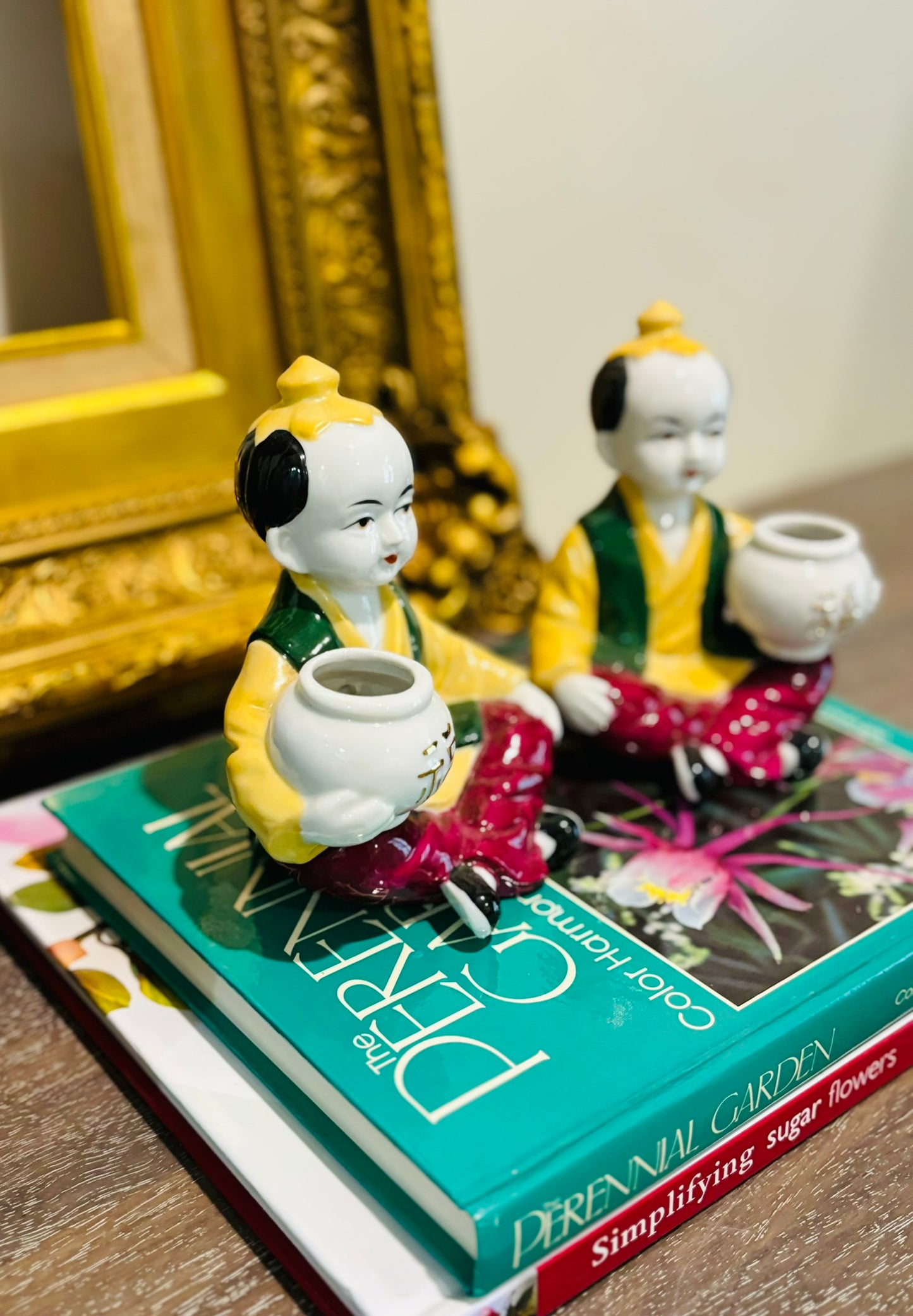 Peking East Twin boy figurines  5 h 4 w 3.5 d