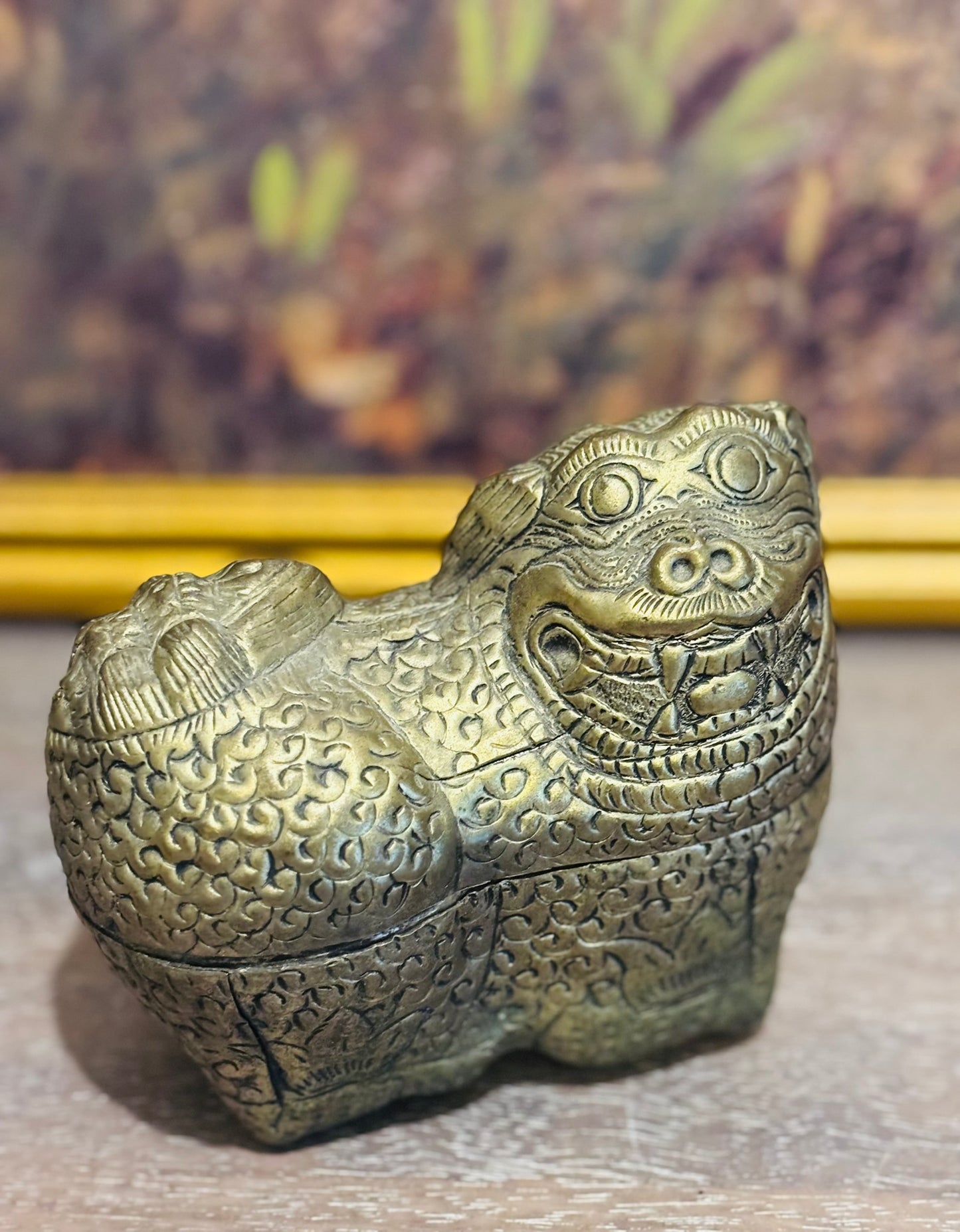 2 Antique Foo Dog boxes 4.75 l 2.75 w 4 h