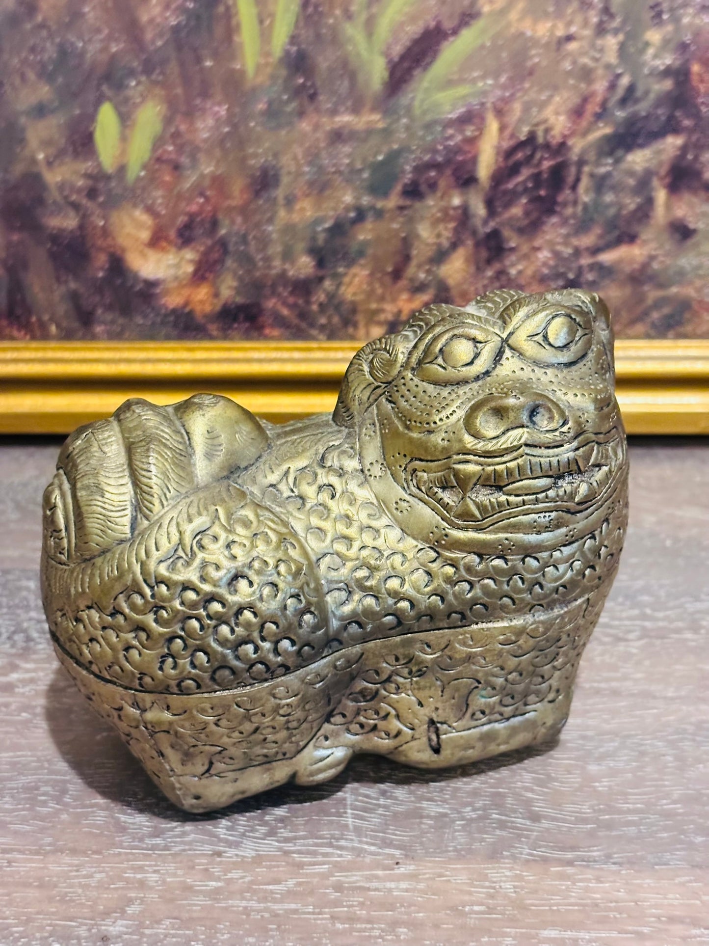 2 Antique Foo Dog boxes 4.75 l 2.75 w 4 h