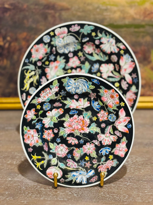 Vintage Chinese Mille Fleur Porcelain Hand Painted Plates