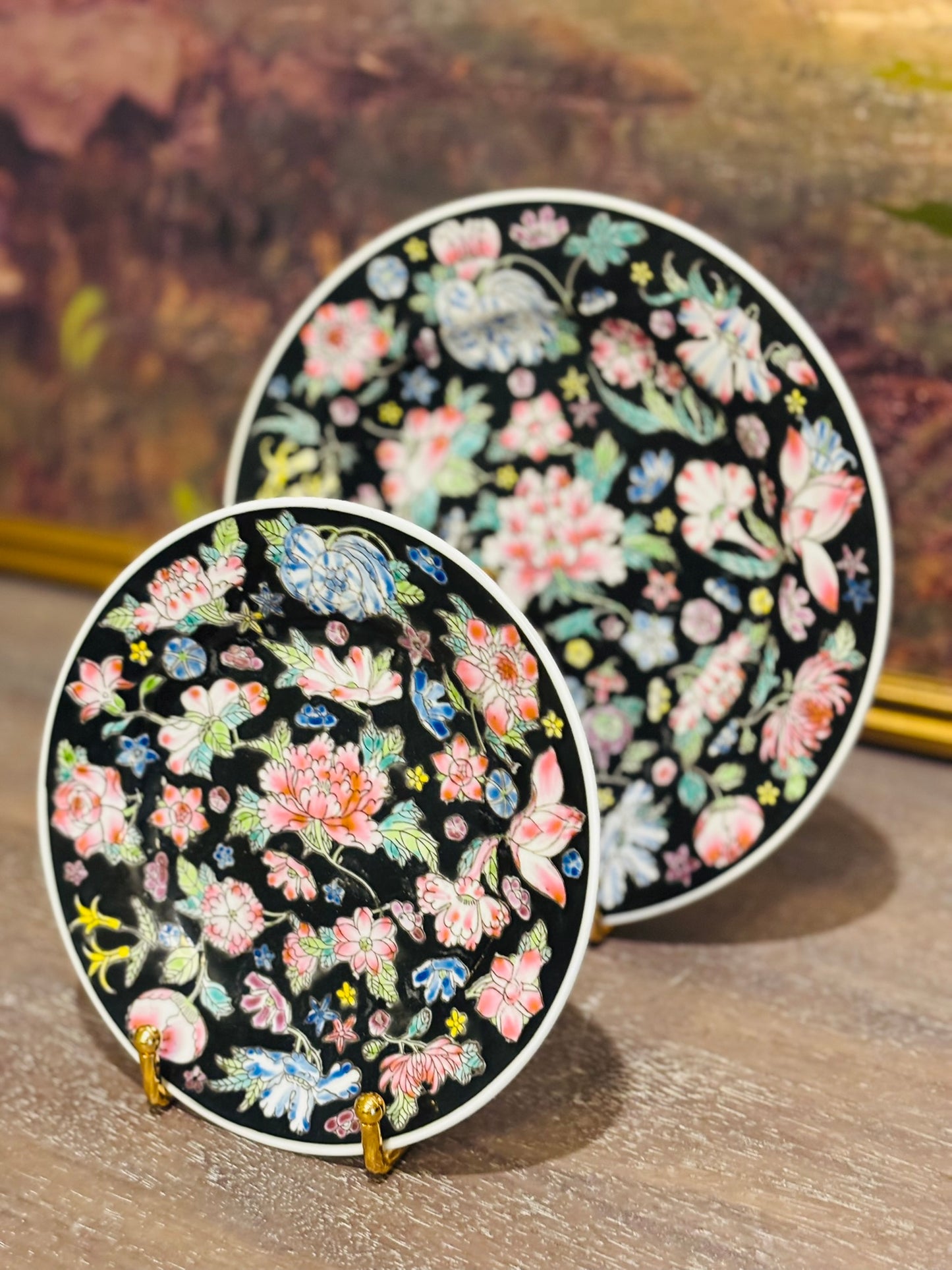 Vintage Chinese Mille Fleur Porcelain Hand Painted Plates