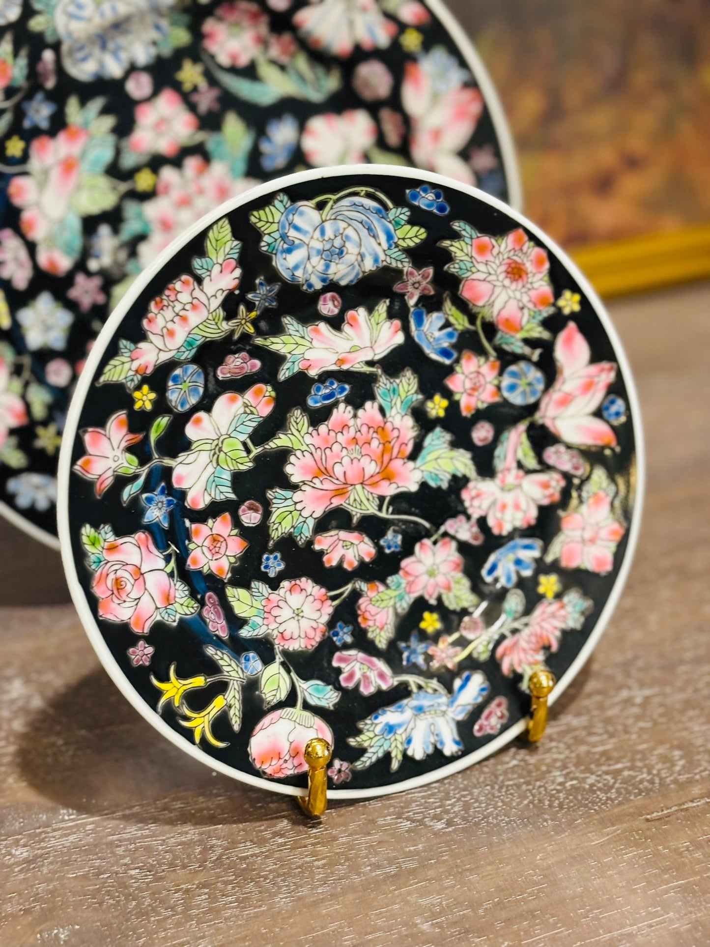 Vintage Chinese Mille Fleur Porcelain Hand Painted Plates