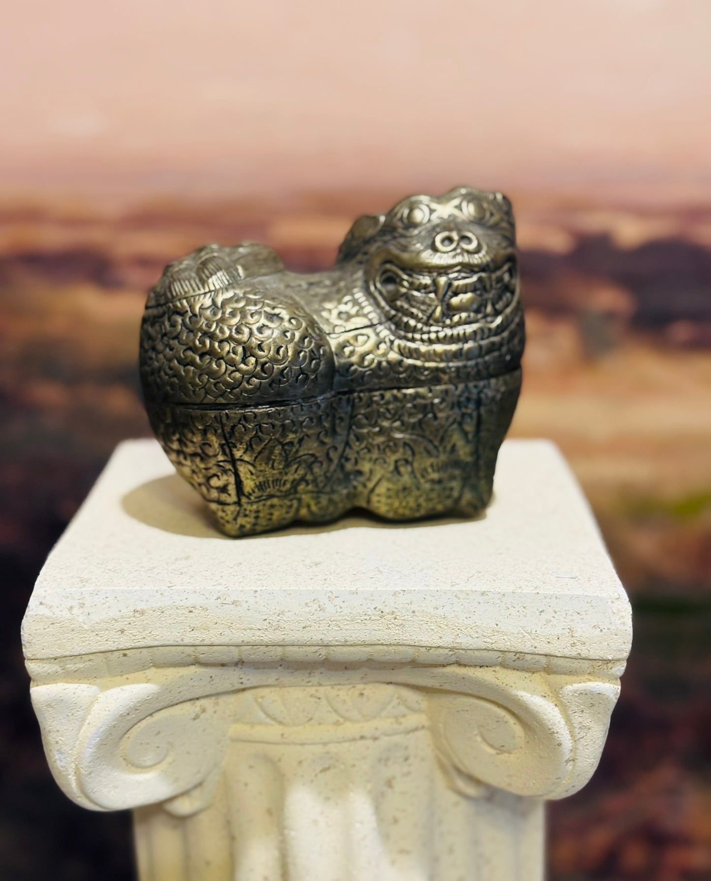 2 Antique Foo Dog boxes 4.75 l 2.75 w 4 h