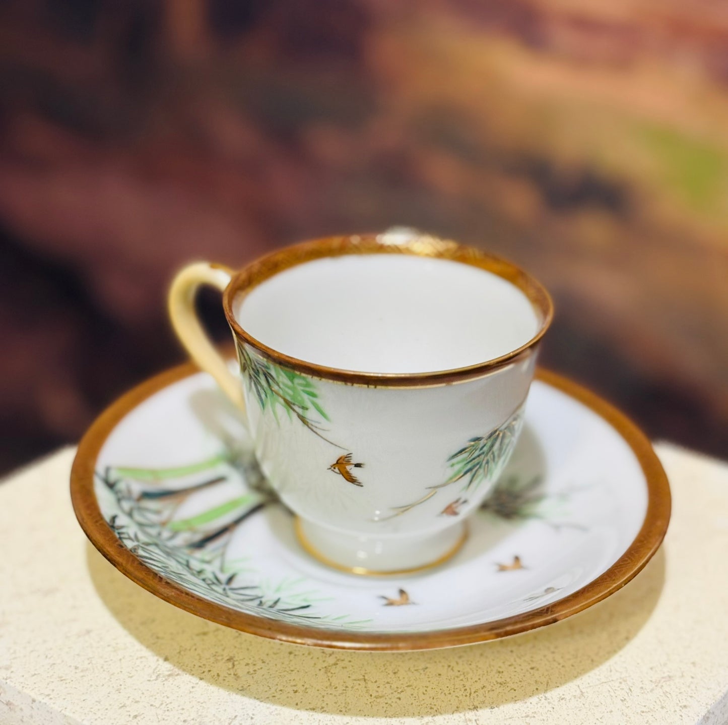 Occupied Japan Green Teacup and saucer 4 oz together gold rim