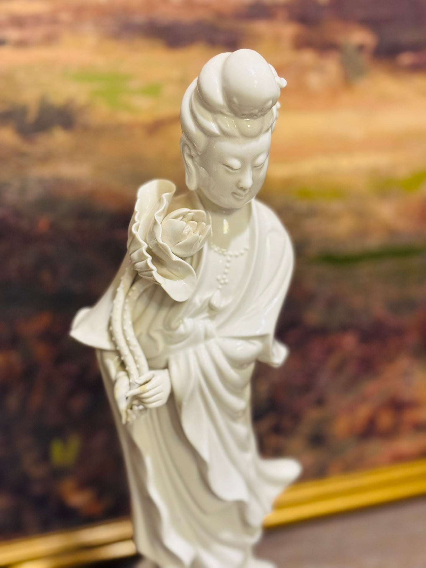 Blanc De Chine He Xiangu Porcelain White Figurine 14 h, 4 w, 4 d