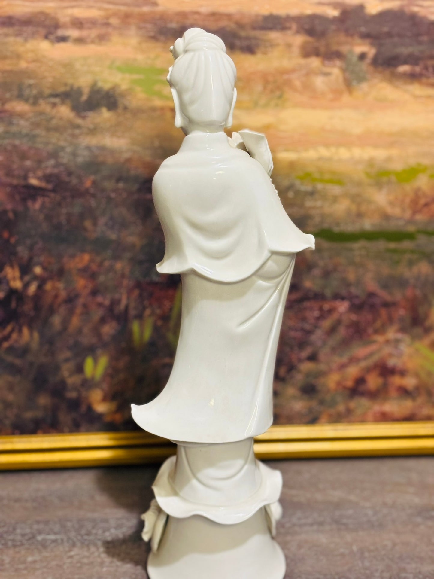 Blanc De Chine He Xiangu Porcelain White Figurine 14 h, 4 w, 4 d