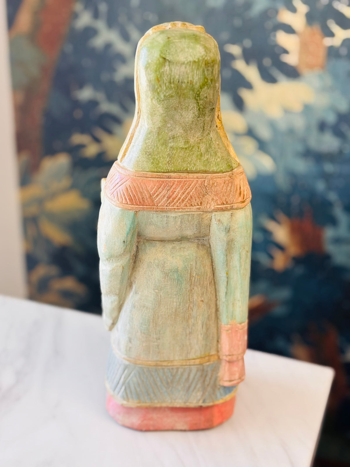 Vintage Hand-Carved Asian Scholar Figurine – Painted Wood – 12"