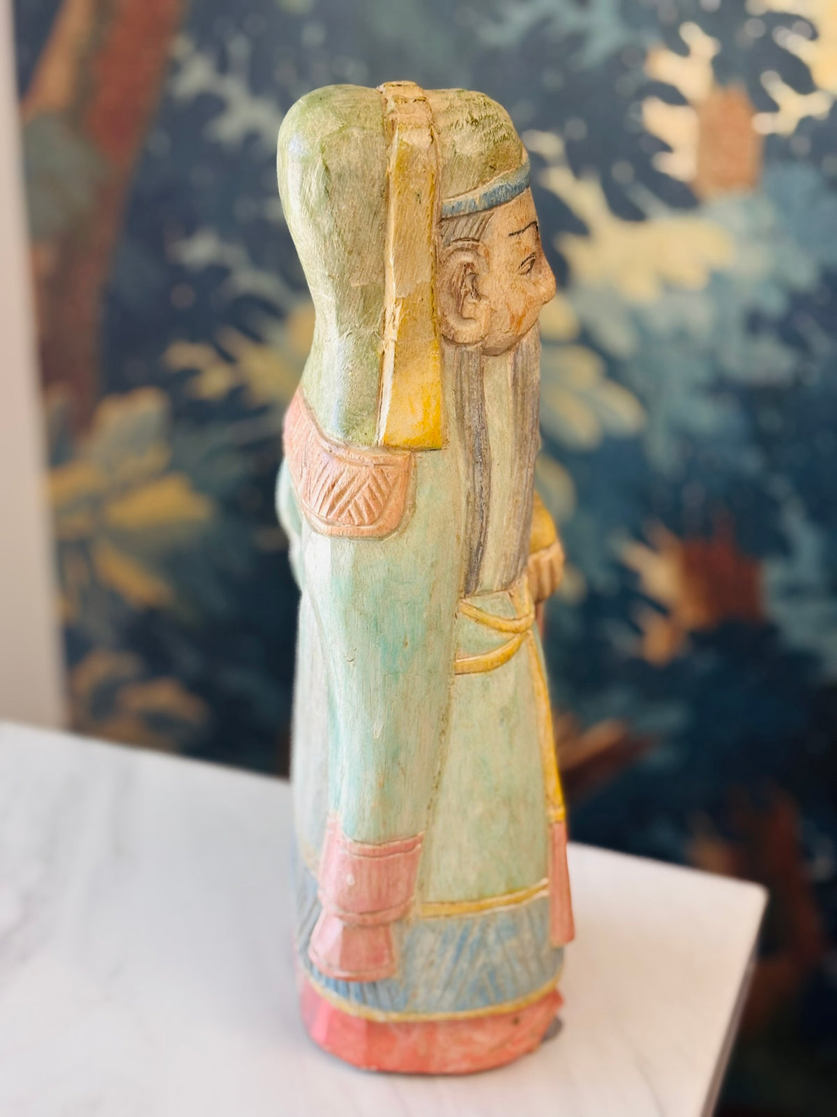 Vintage Hand-Carved Asian Scholar Figurine – Painted Wood – 12"