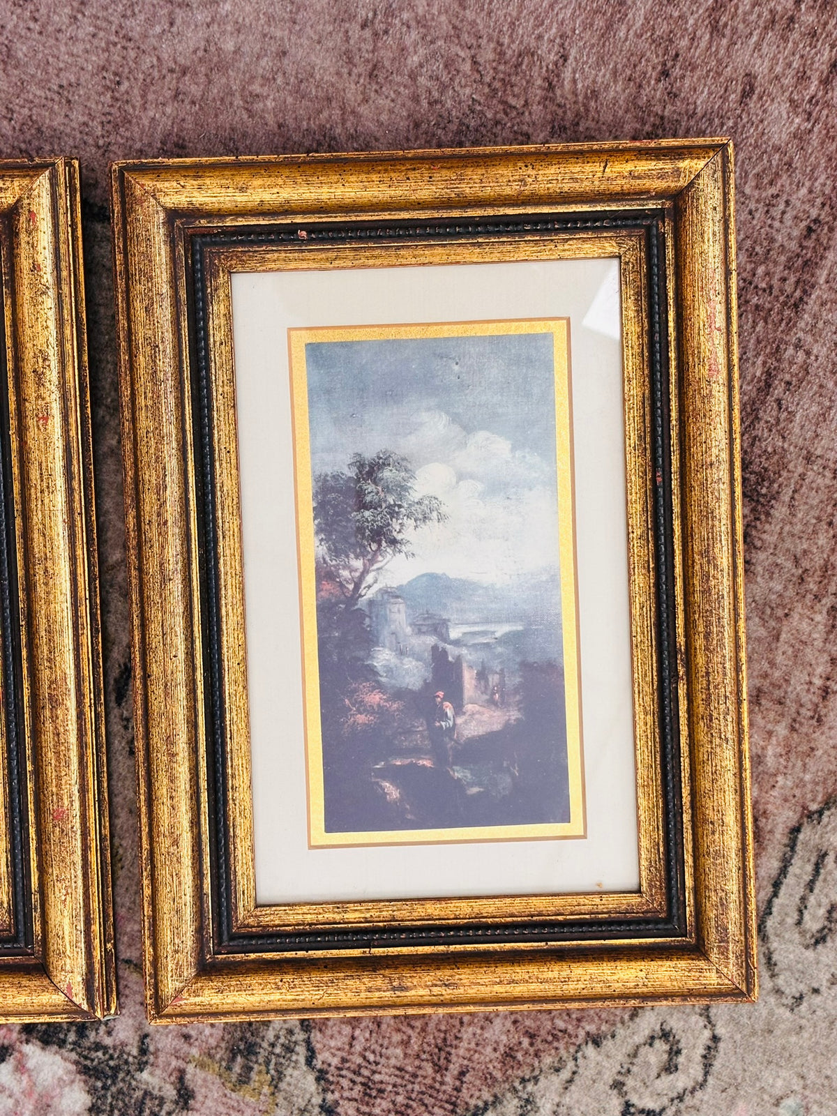 Pair Vintage European Landscape Prints in Gilt Frames – 12" x 8.75"