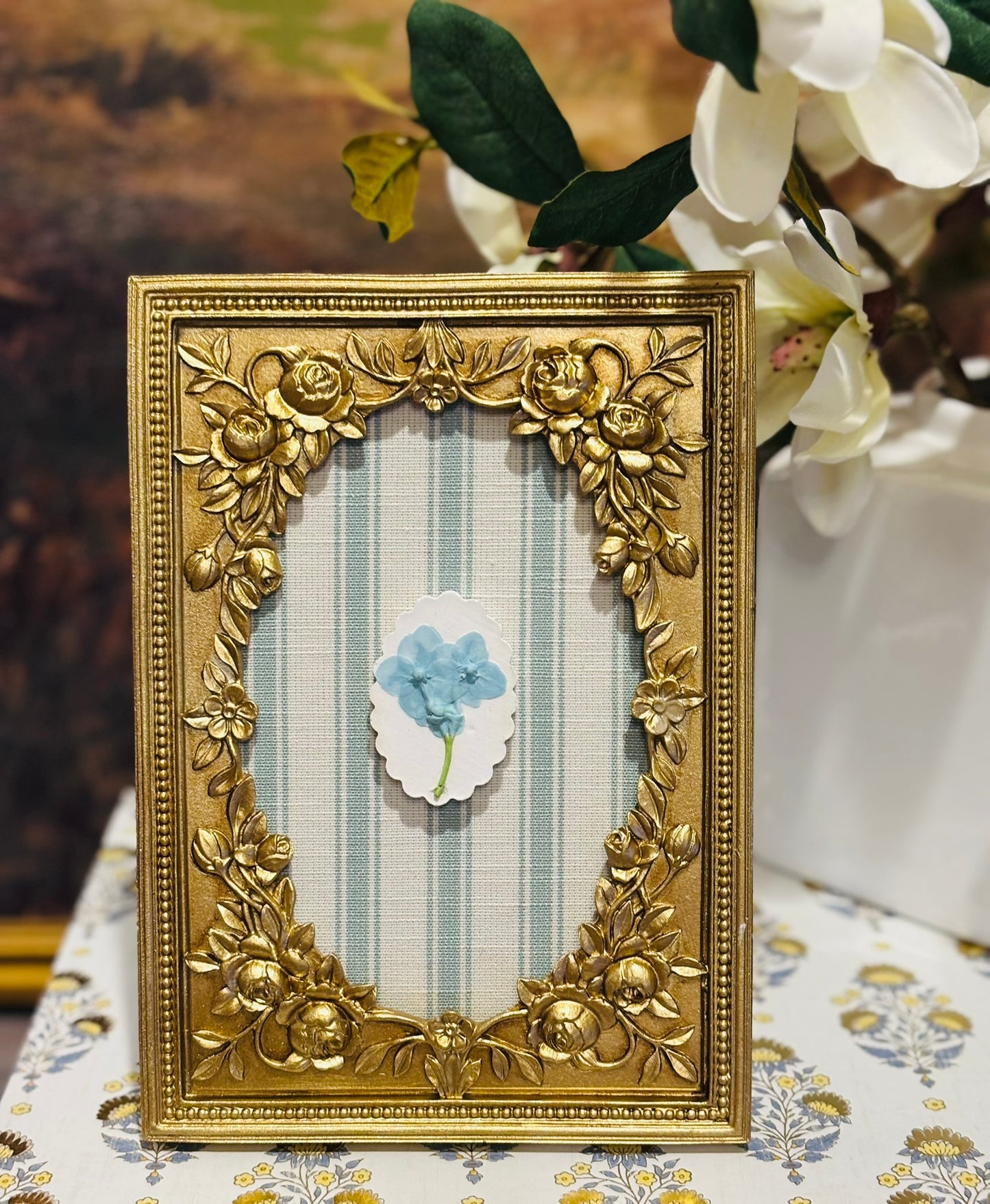 Blue floral intaglio Petite Heirloom 6.75 x 8.75 x .5