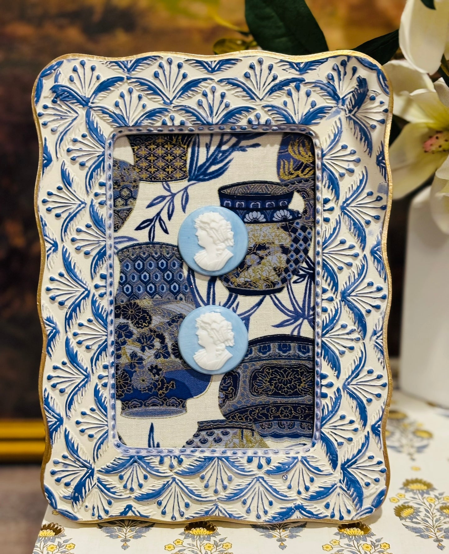Chinoiserie Blue Intaglio Petite Heirloom 6 x 8.5 x .5