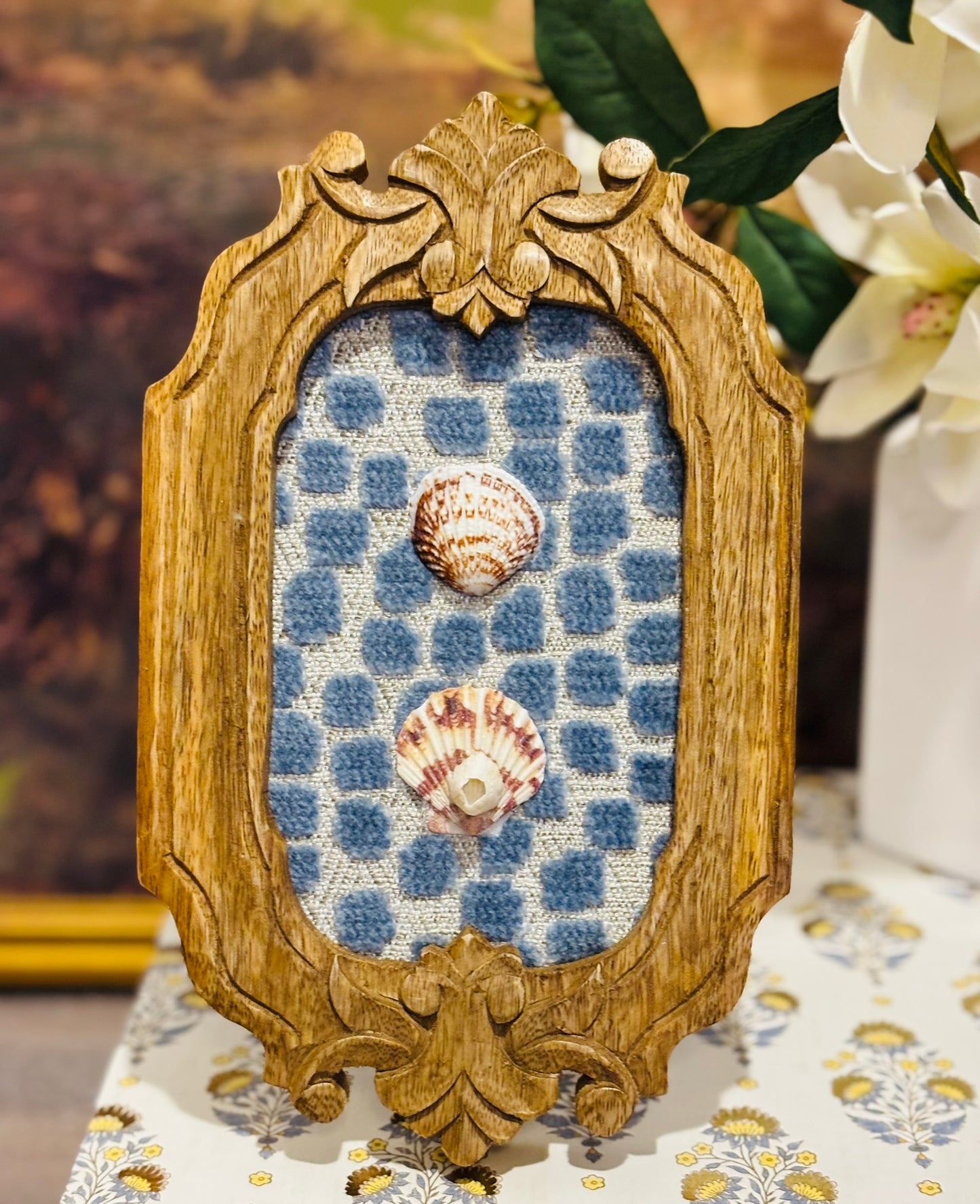 Wood & Blue Shells Petite Heirloom 8.5 x 5.5 x .5
