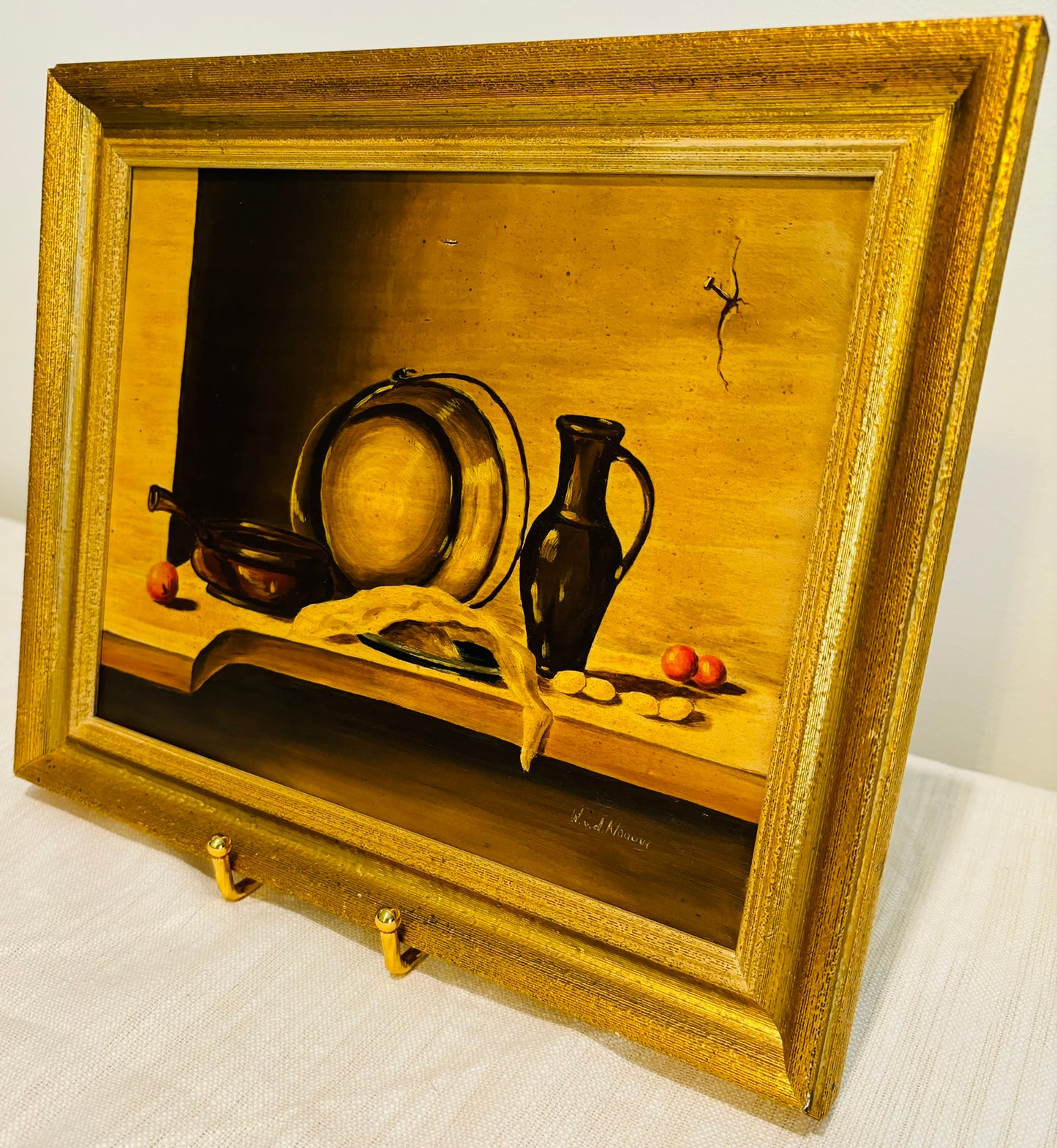 Matte piece with pots and fruit and gold 12.5 w x 10.5 h signed print