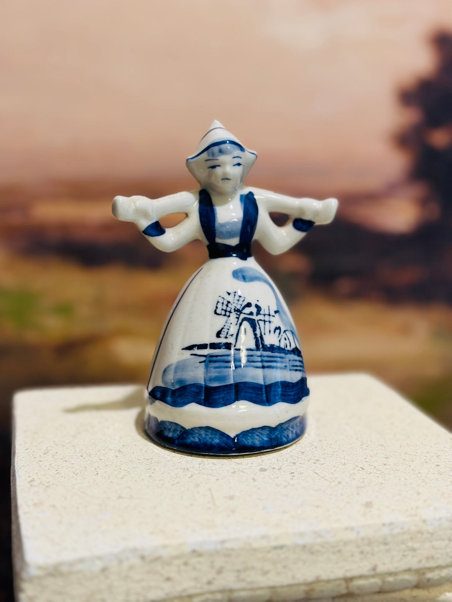 Milkmaid Figurine Delft Blue and White Holland 4.5 h 2.75 w 3 d