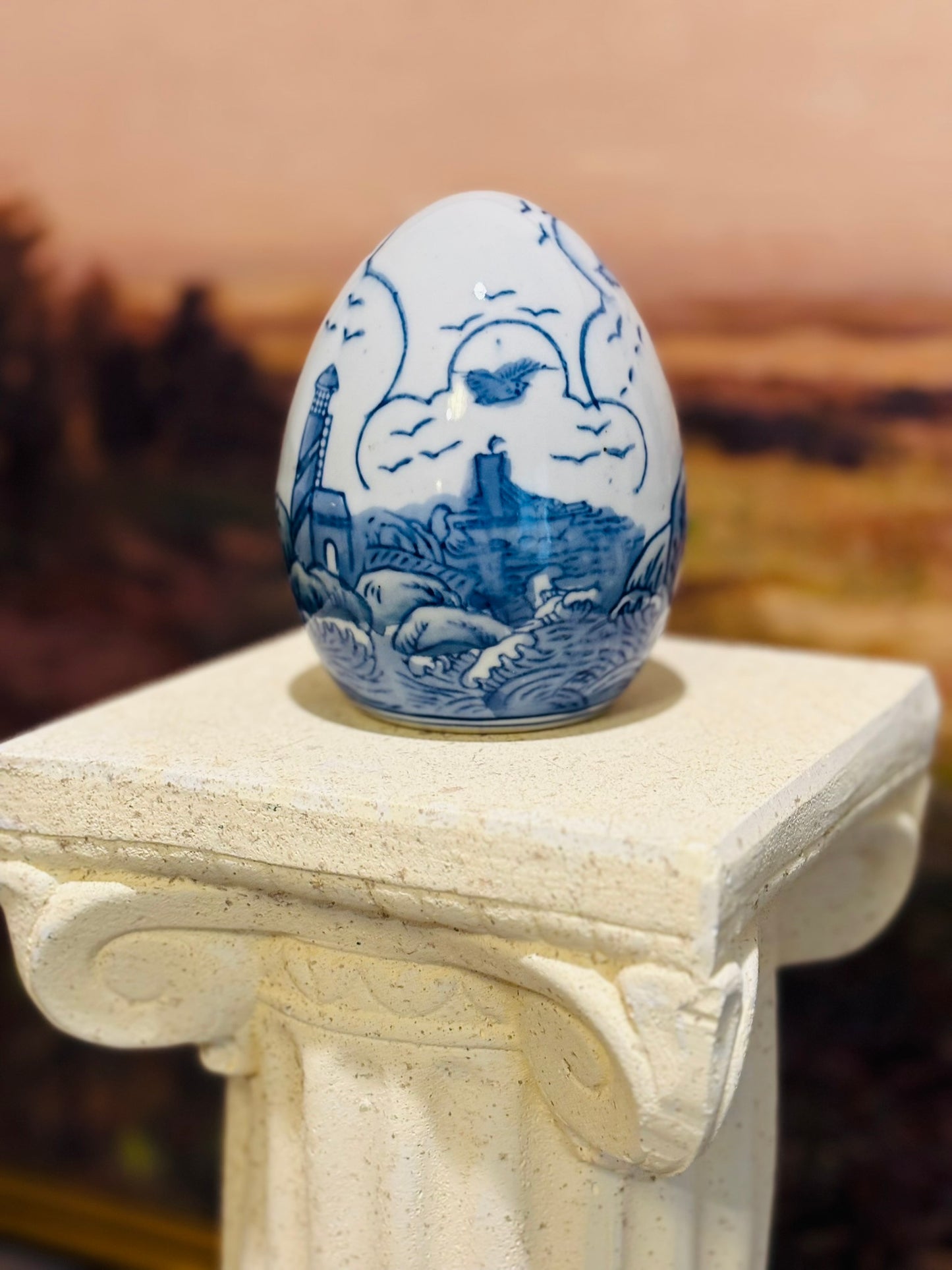 Ceramic Blue and White Egg