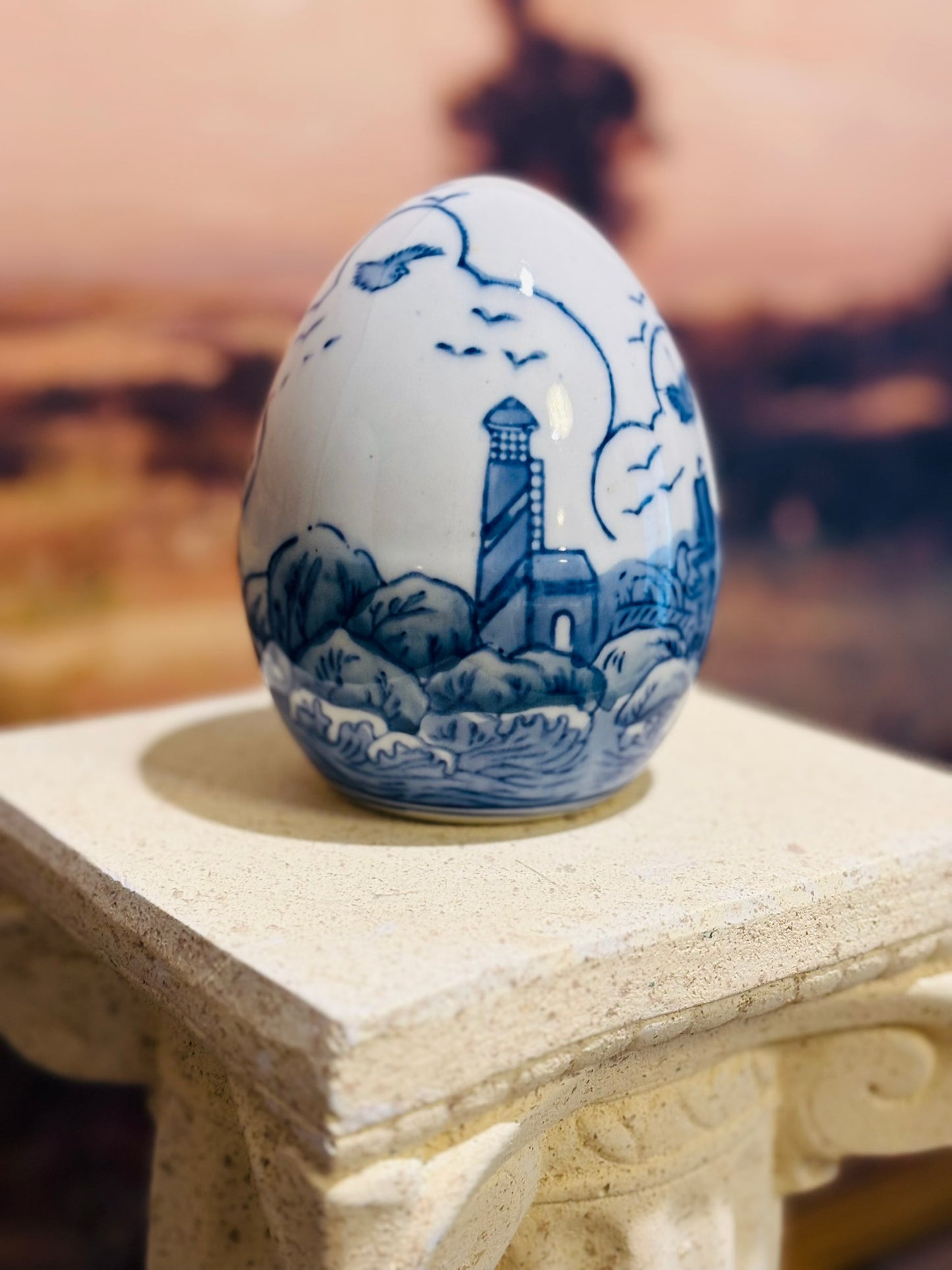 Ceramic Blue and White Egg