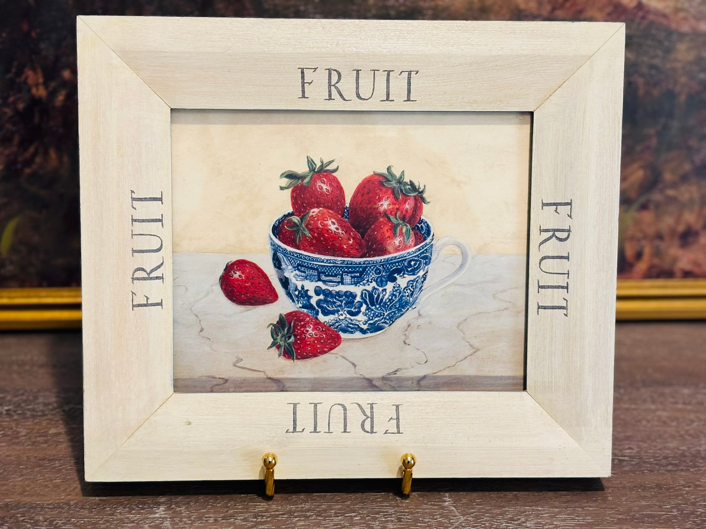 Pair of framed chinoiserie fruit prints 9 w x 11 h