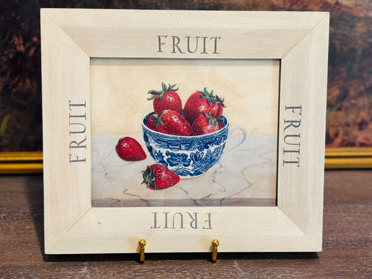 Pair of framed chinoiserie fruit prints 9 w x 11 h