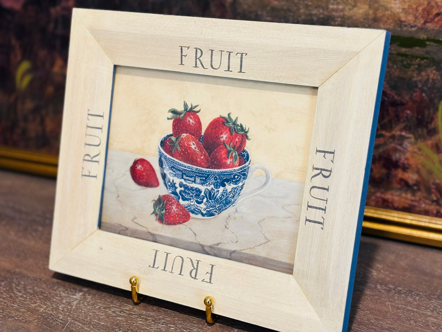 Pair of framed chinoiserie fruit prints 9 w x 11 h