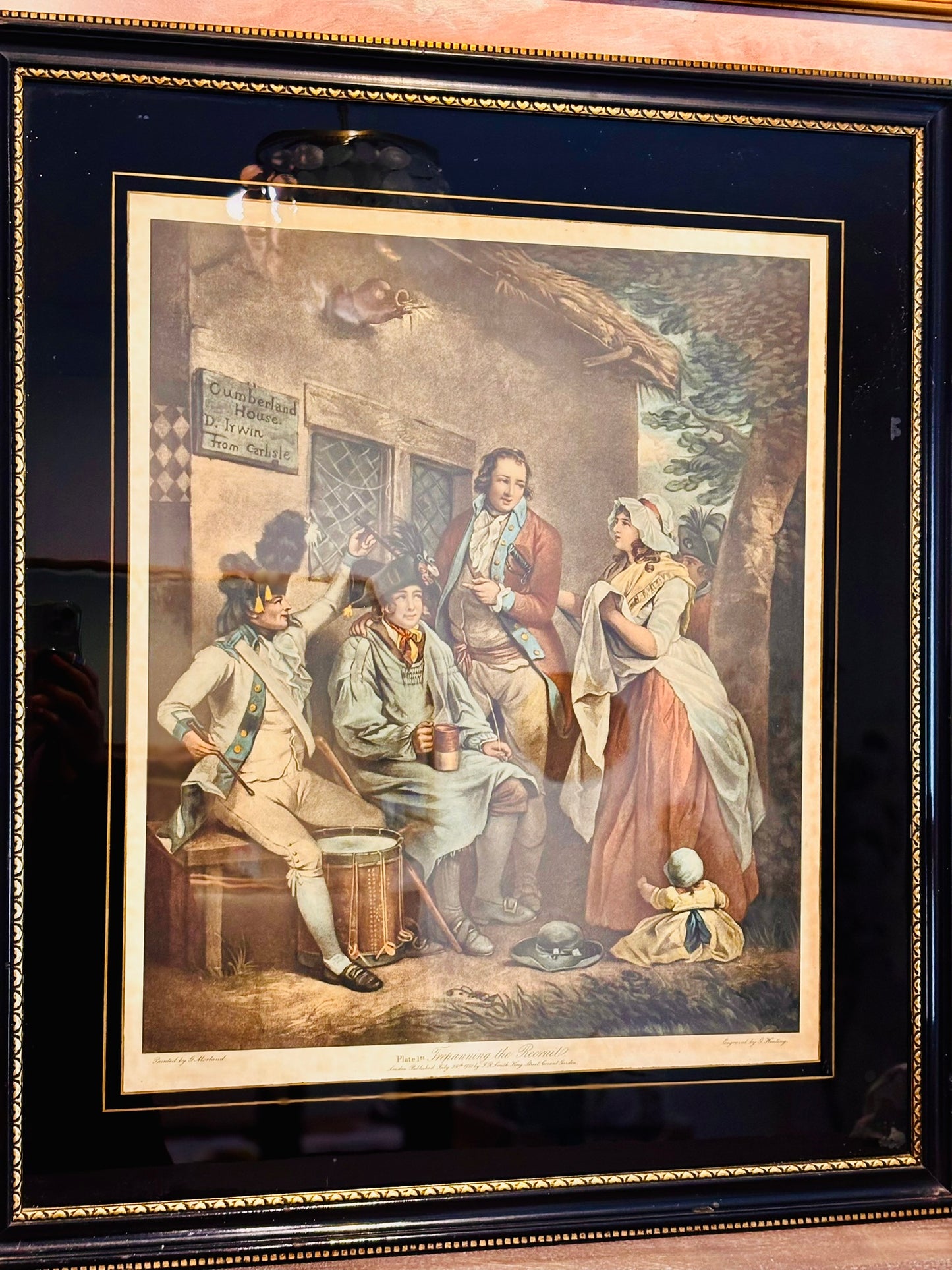 Framed Antique c 1971 Engraving, 1 of 4, Plate 1st Trepanning The Recruit by George Morland
