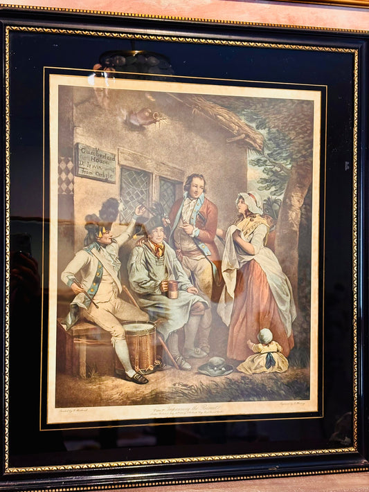 Framed Antique c 1971 Engraving, 1 of 4, Plate 1st Trepanning The Recruit by George Morland