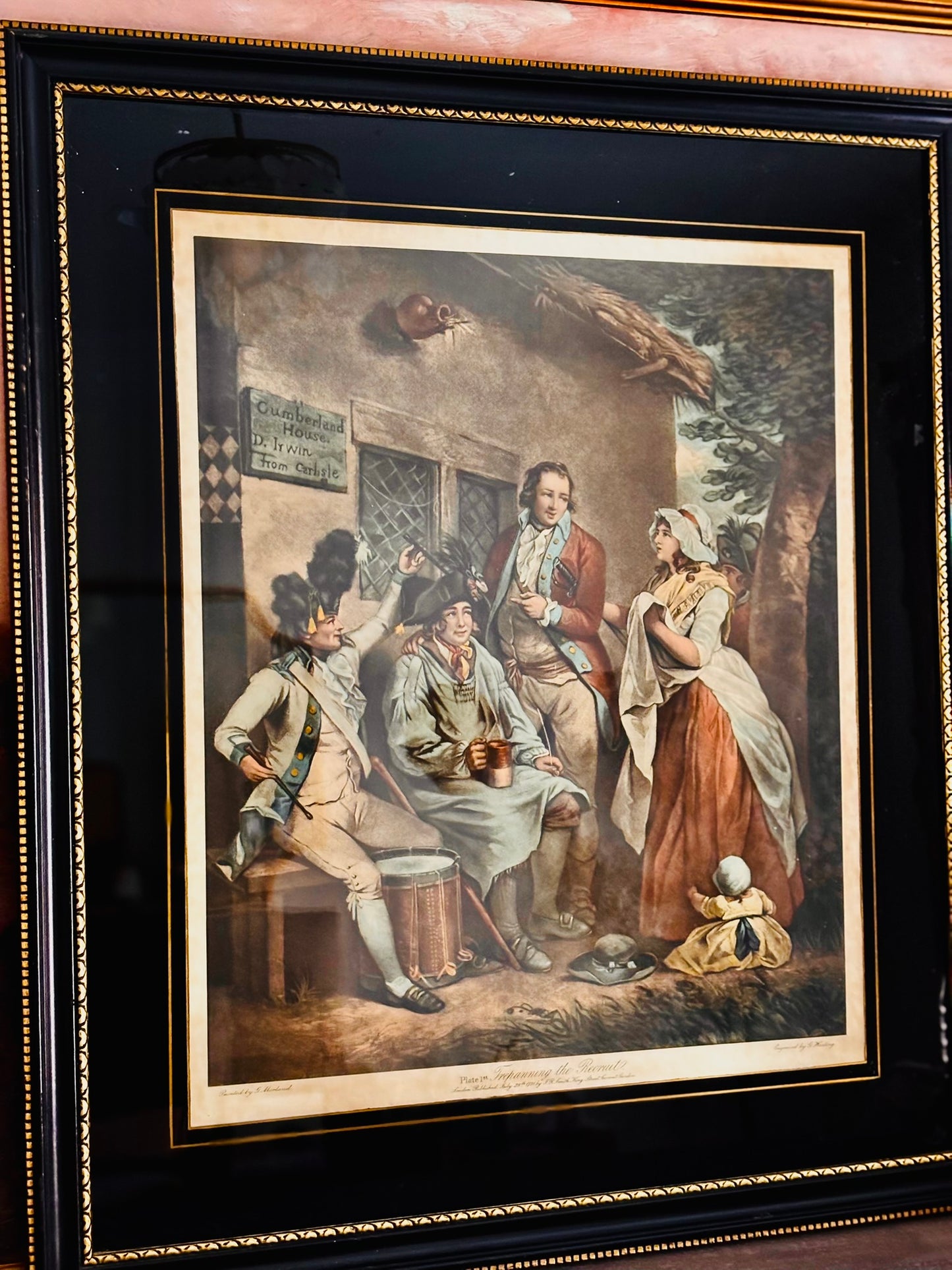 Framed Antique c 1971 Engraving, 1 of 4, Plate 1st Trepanning The Recruit by George Morland