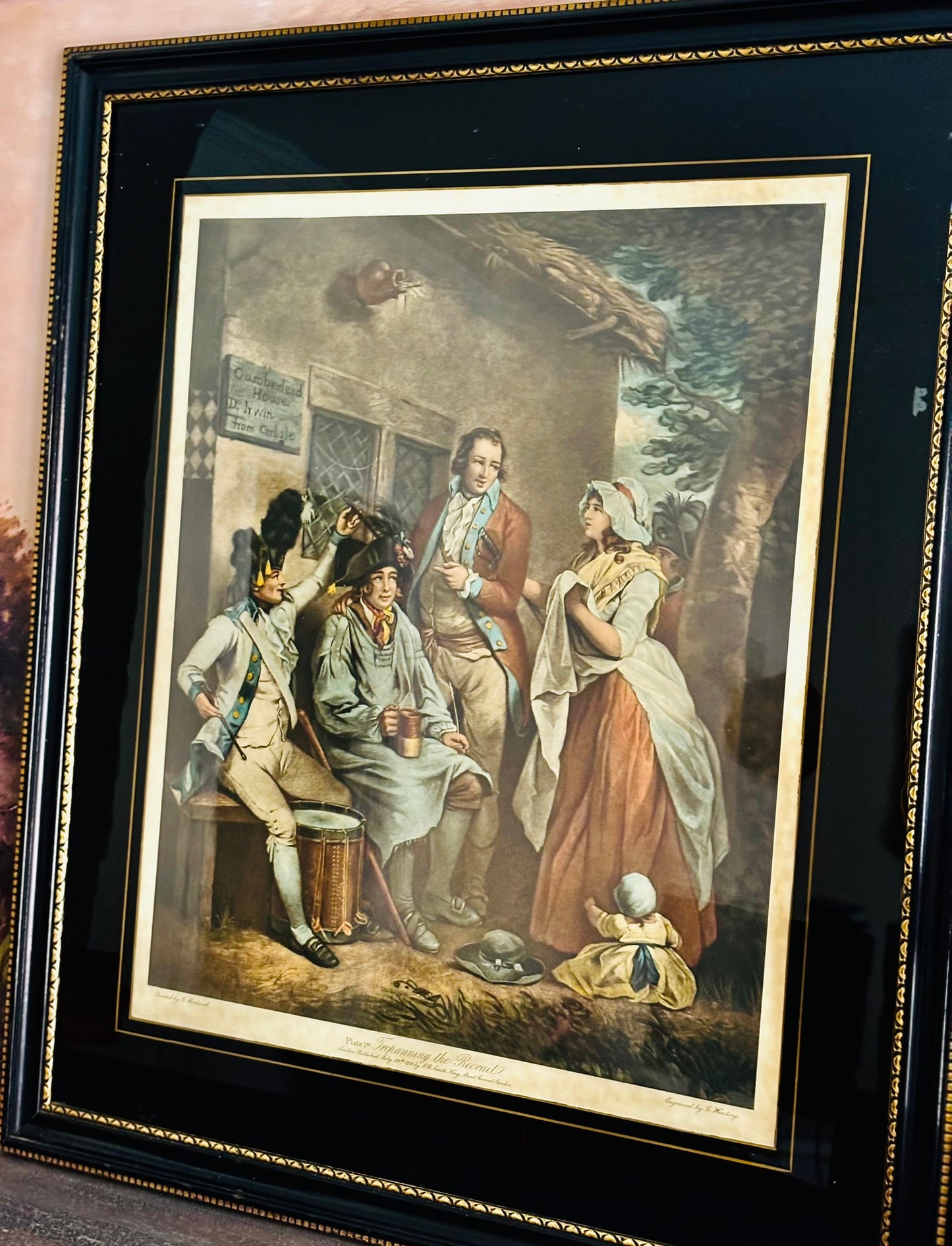 Framed Antique c 1971 Engraving, 1 of 4, Plate 1st Trepanning The Recruit by George Morland