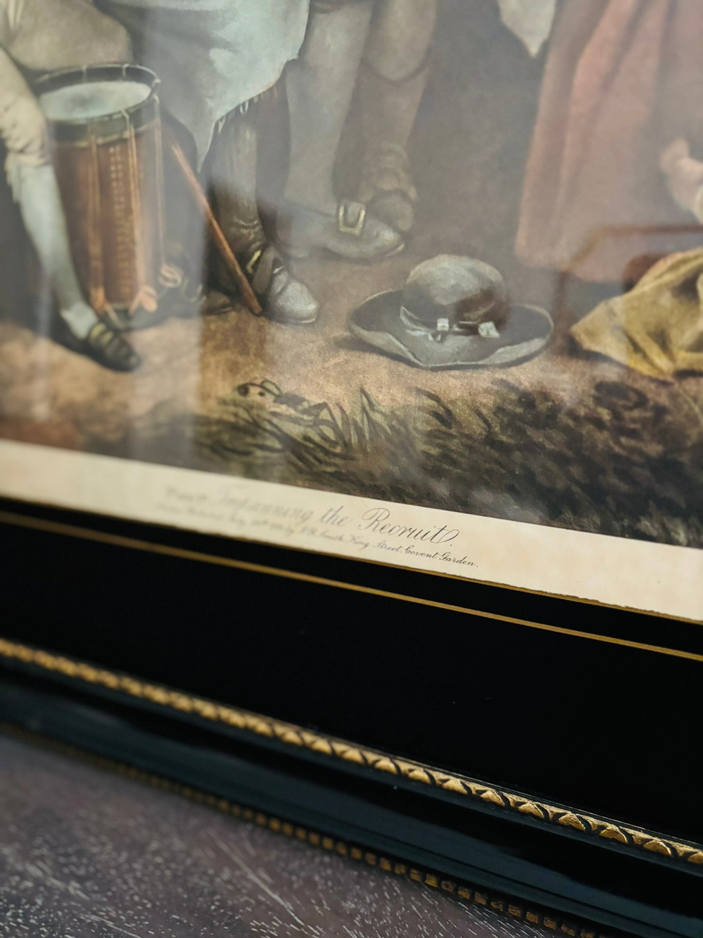 Framed Antique c 1971 Engraving, 1 of 4, Plate 1st Trepanning The Recruit by George Morland