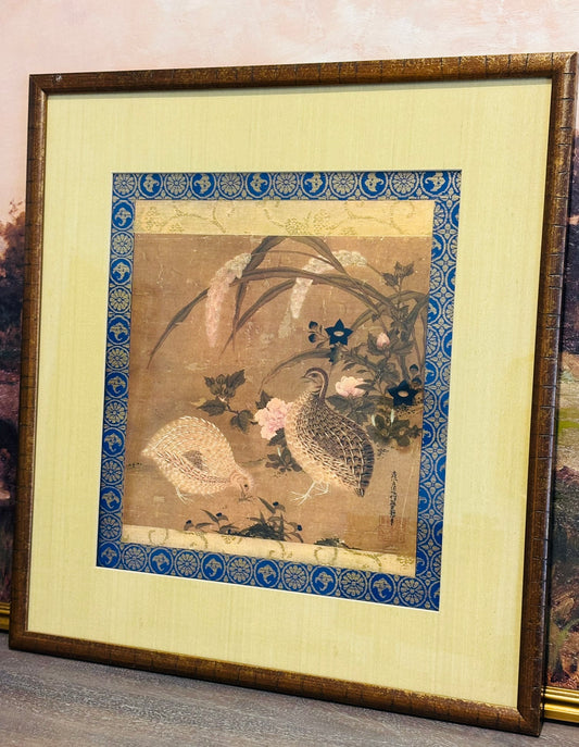 Quail art with silk matting 20.5 w x 22 h