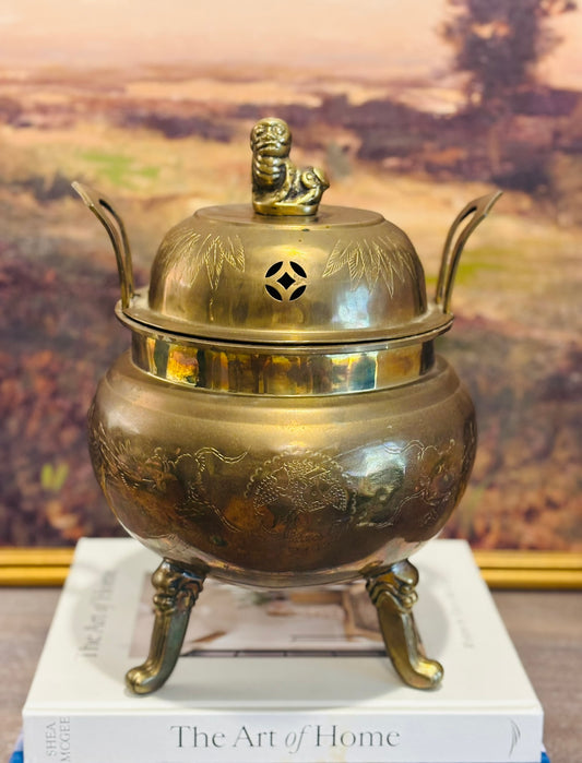 Large Brass Foo Incense Burner footed  9.5 x 12.5 x 8.5 d