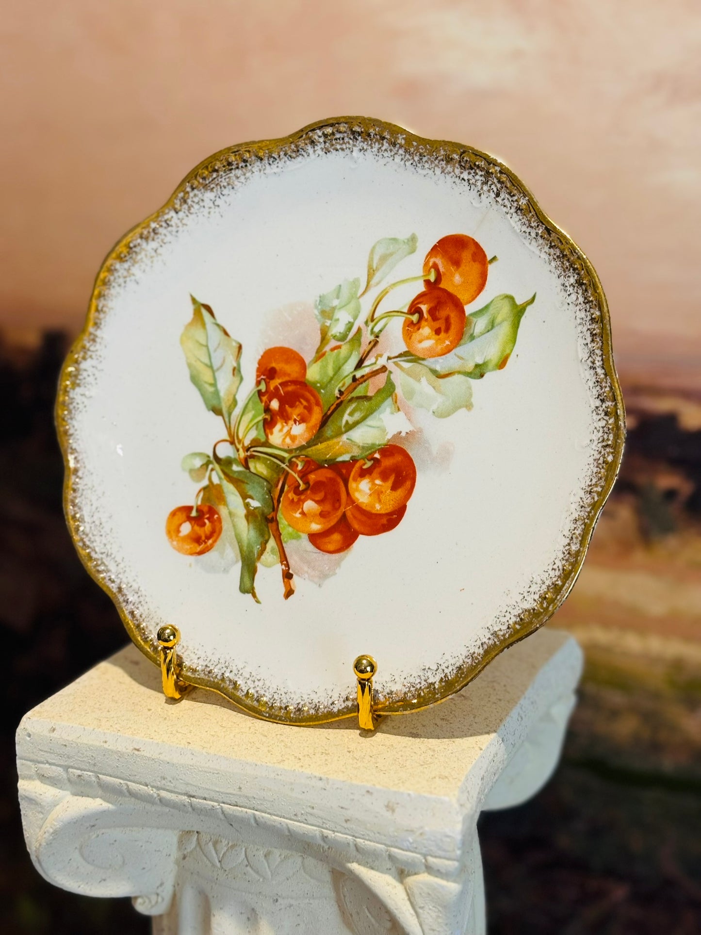 Set of 4 Vintage Cherry Plates 8 inches Smith Phillips Victorian gold trim