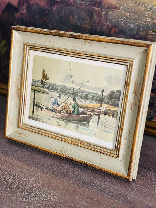 Henry Thomas Alken framed "fishing in a punt" print 8 x 10