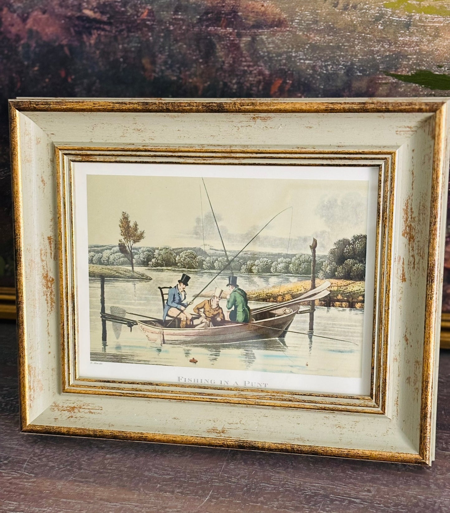 Henry Thomas Alken framed "fishing in a punt" print 8 x 10