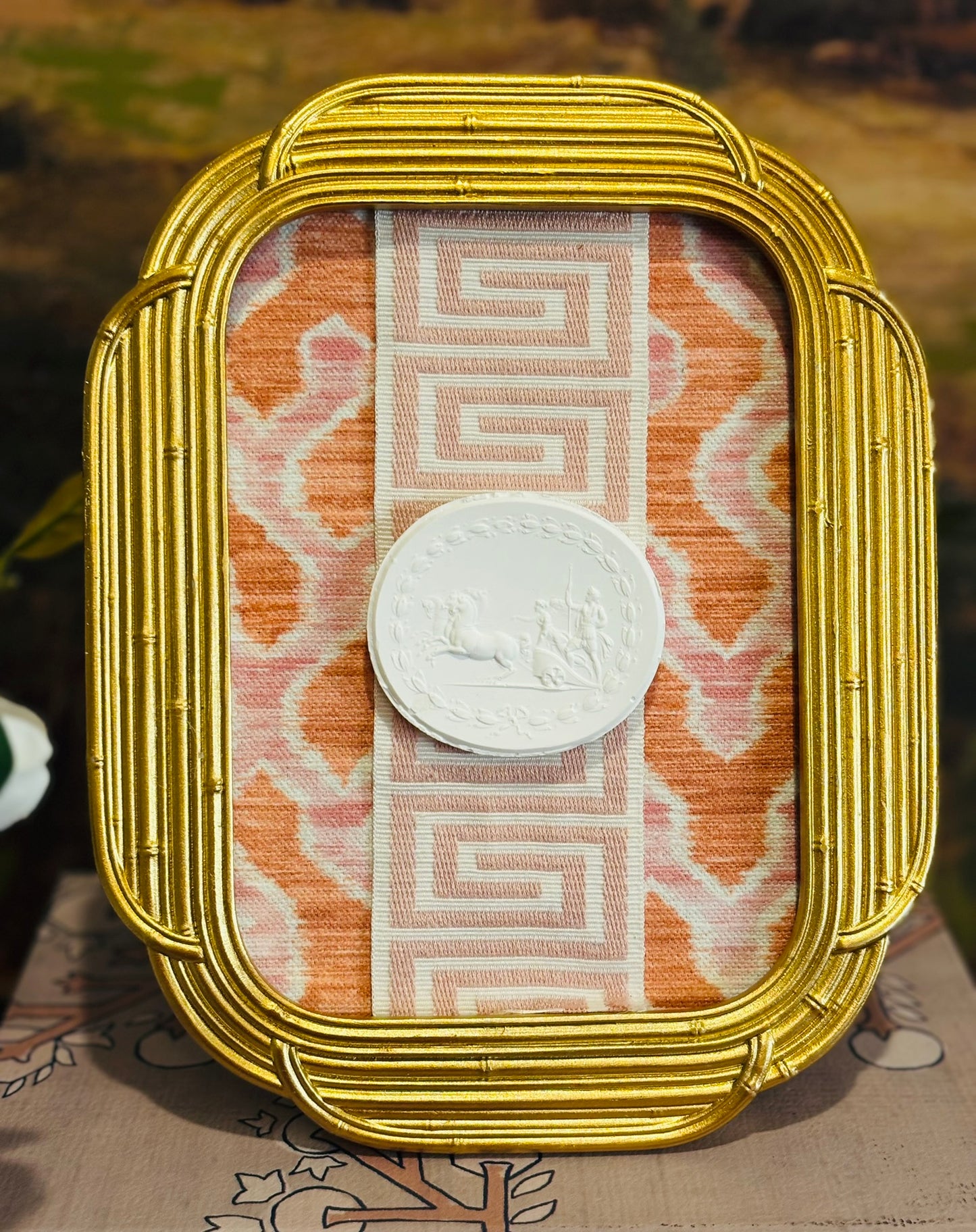 Pink and orange intaglio Petite Heirloom 7 x 9 x .25