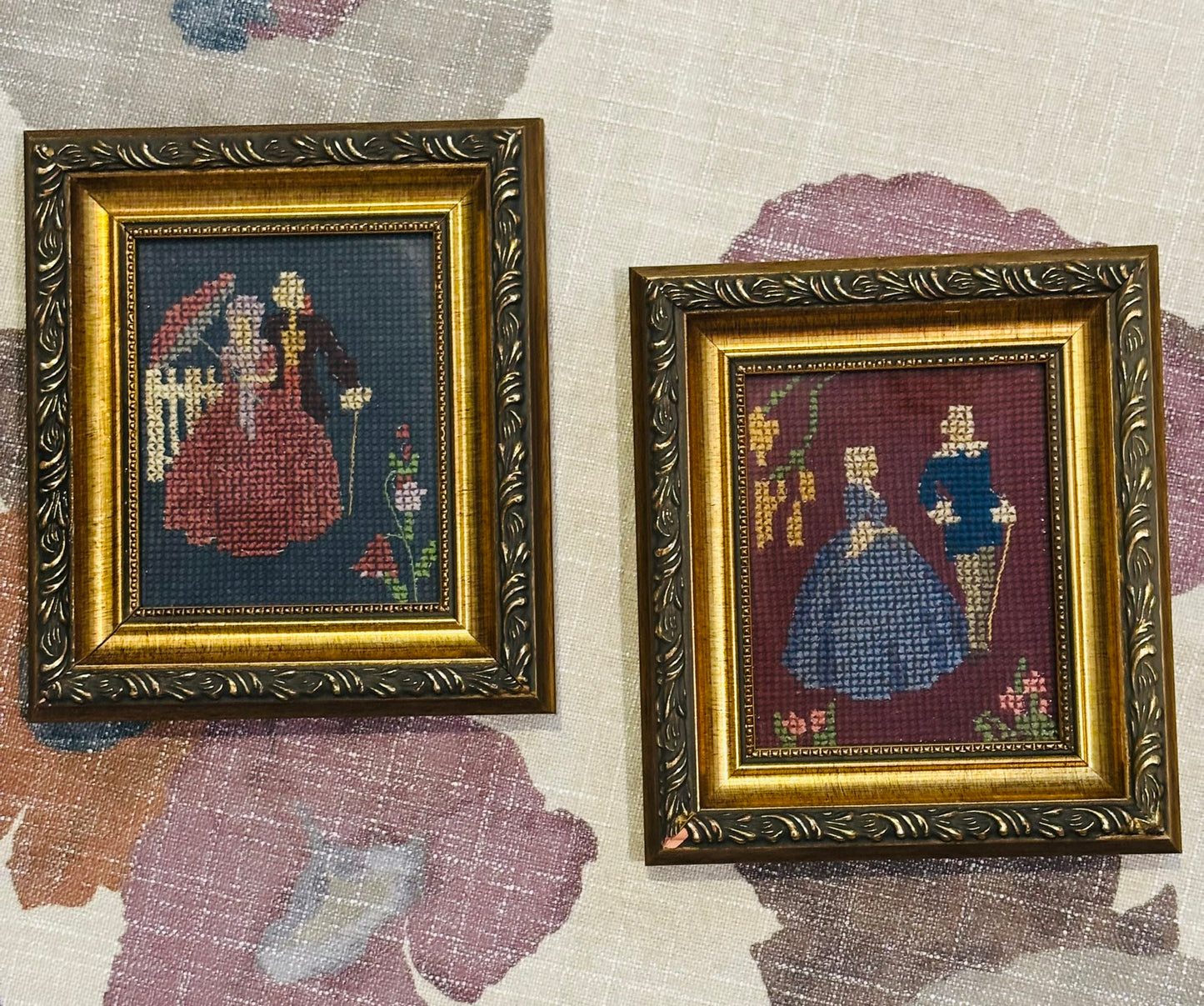 Pair of small victorian needlepoints 6.25 x 7.25 x 1