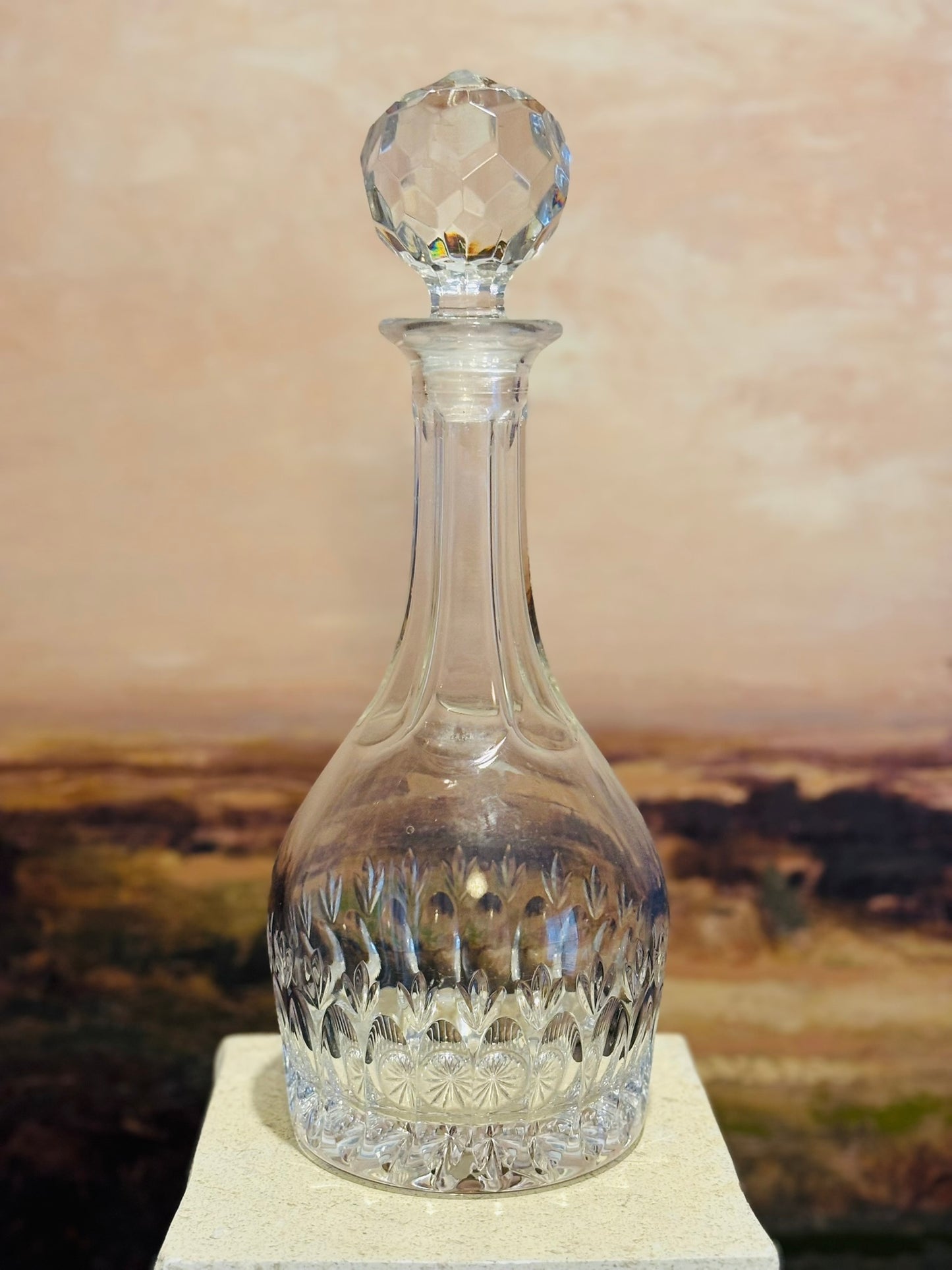 Heavy Cut Glass Decanter 12h 4.5 w/d