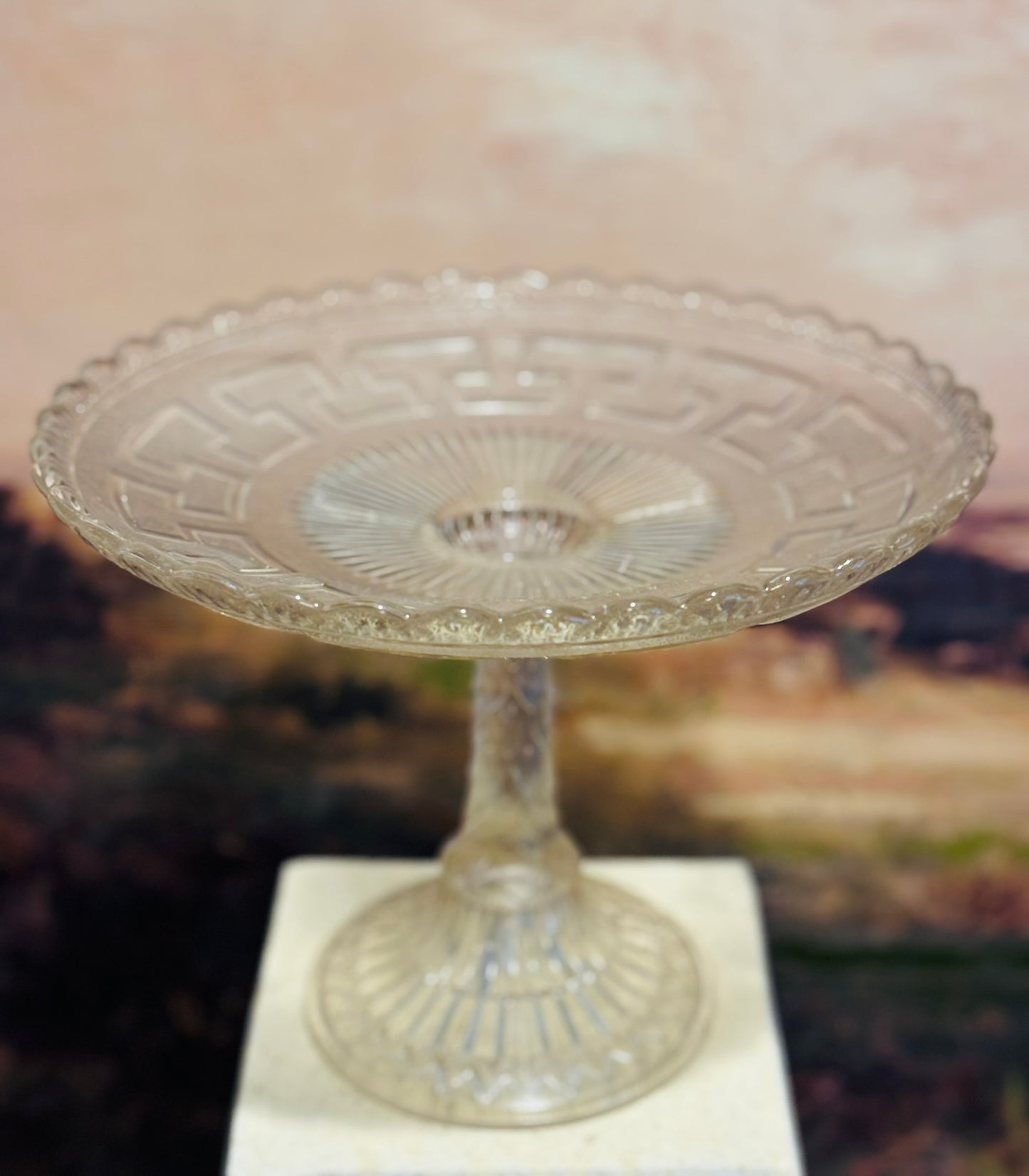 Late 19th Century Bon Bon Glass Compote with Greek Key