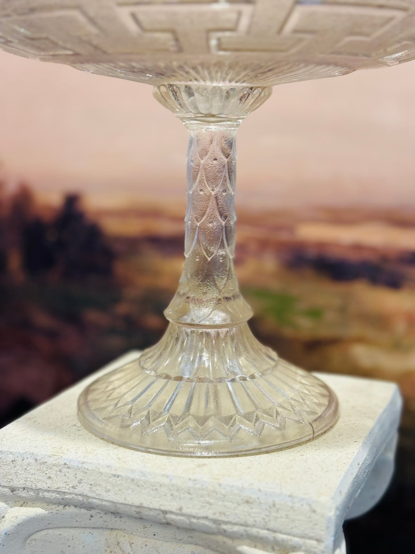 Late 19th Century Bon Bon Glass Compote with Greek Key