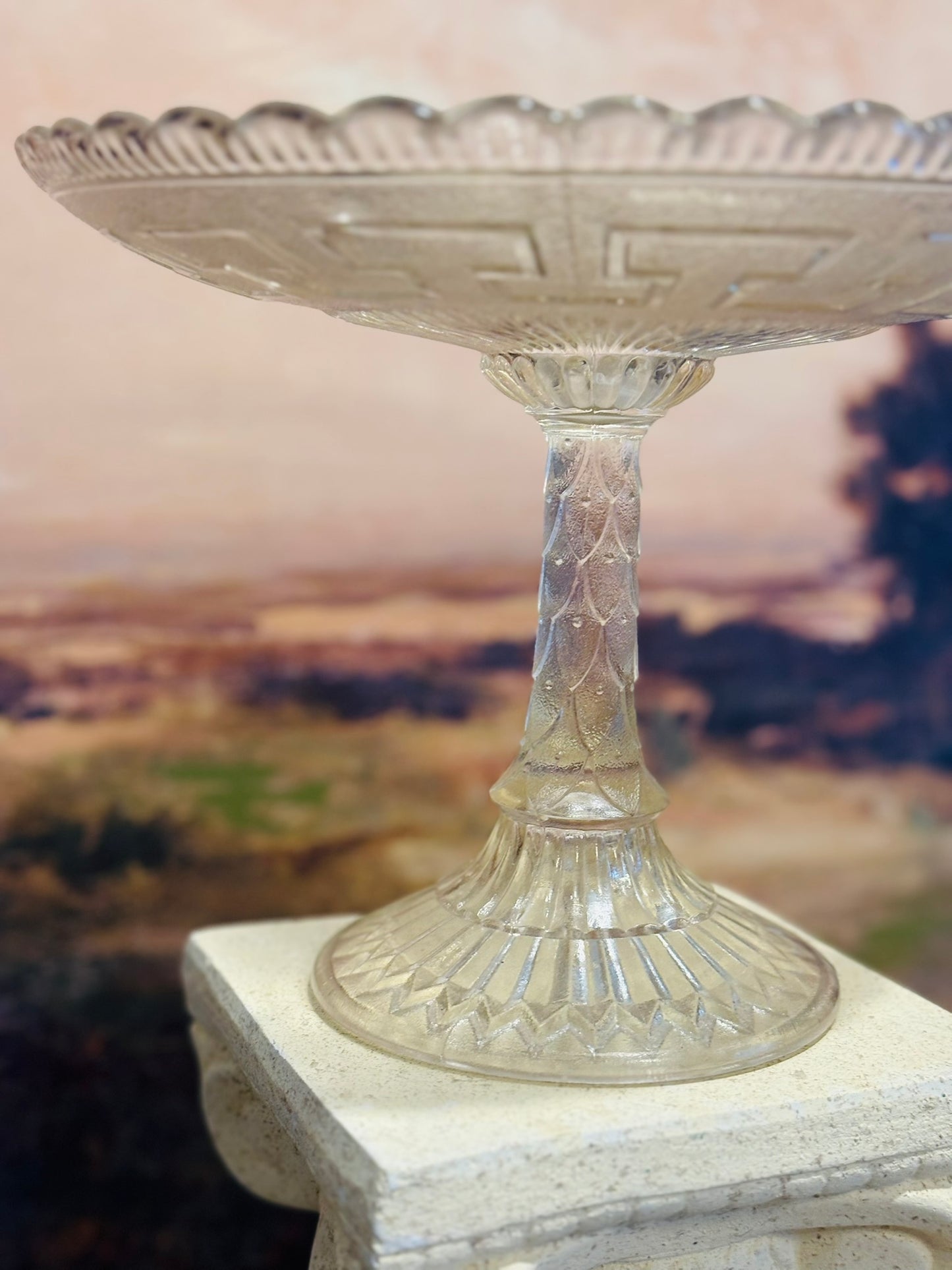 Late 19th Century Bon Bon Glass Compote with Greek Key