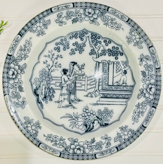 Antique Gildea & Walker Oriental Tea house Geisha Flow Blue Plate 13 w