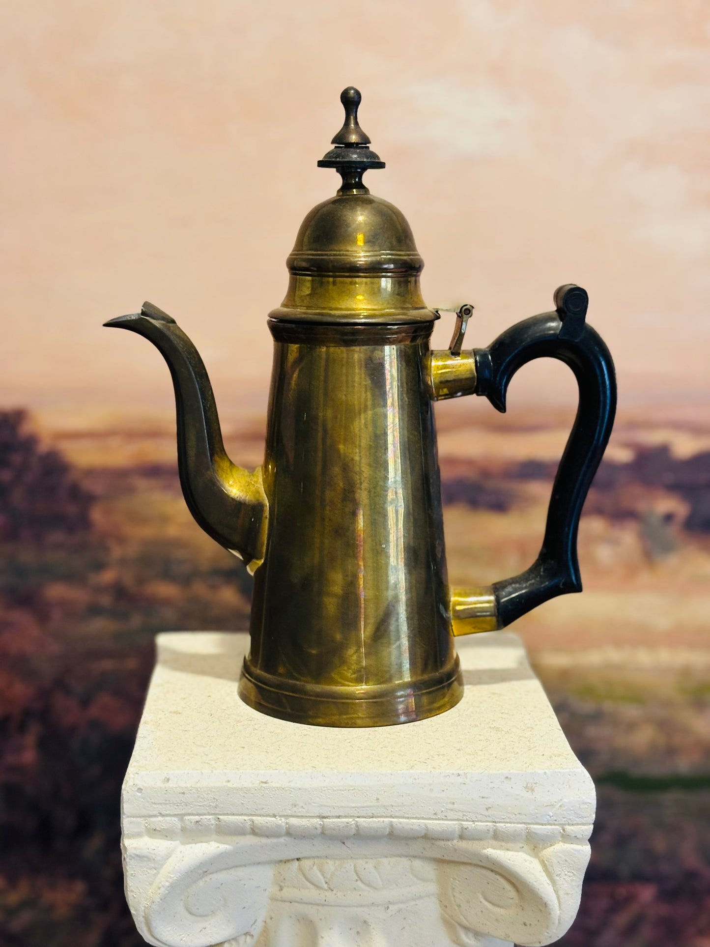 Vintage Brass Teapot set with sugar and creamer 9 h 7.5 w 3.5d pot, sugar 5 h 5 w 3 d, creamer 3 h 4 w 3 d