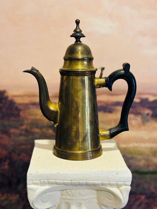 Vintage Brass Teapot set with sugar and creamer 9 h 7.5 w 3.5d pot, sugar 5 h 5 w 3 d, creamer 3 h 4 w 3 d
