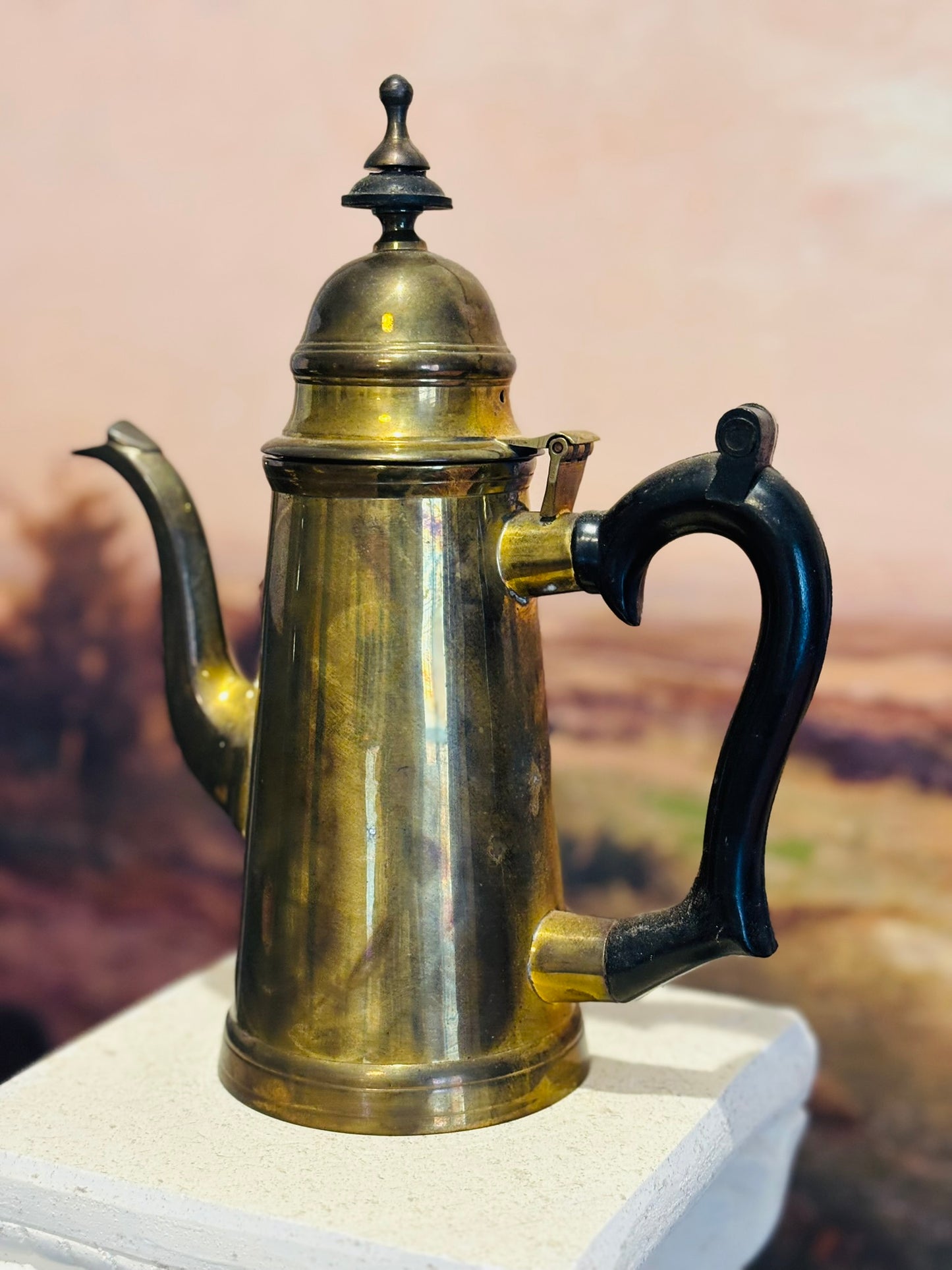 Vintage Brass Teapot set with sugar and creamer 9 h 7.5 w 3.5d pot, sugar 5 h 5 w 3 d, creamer 3 h 4 w 3 d