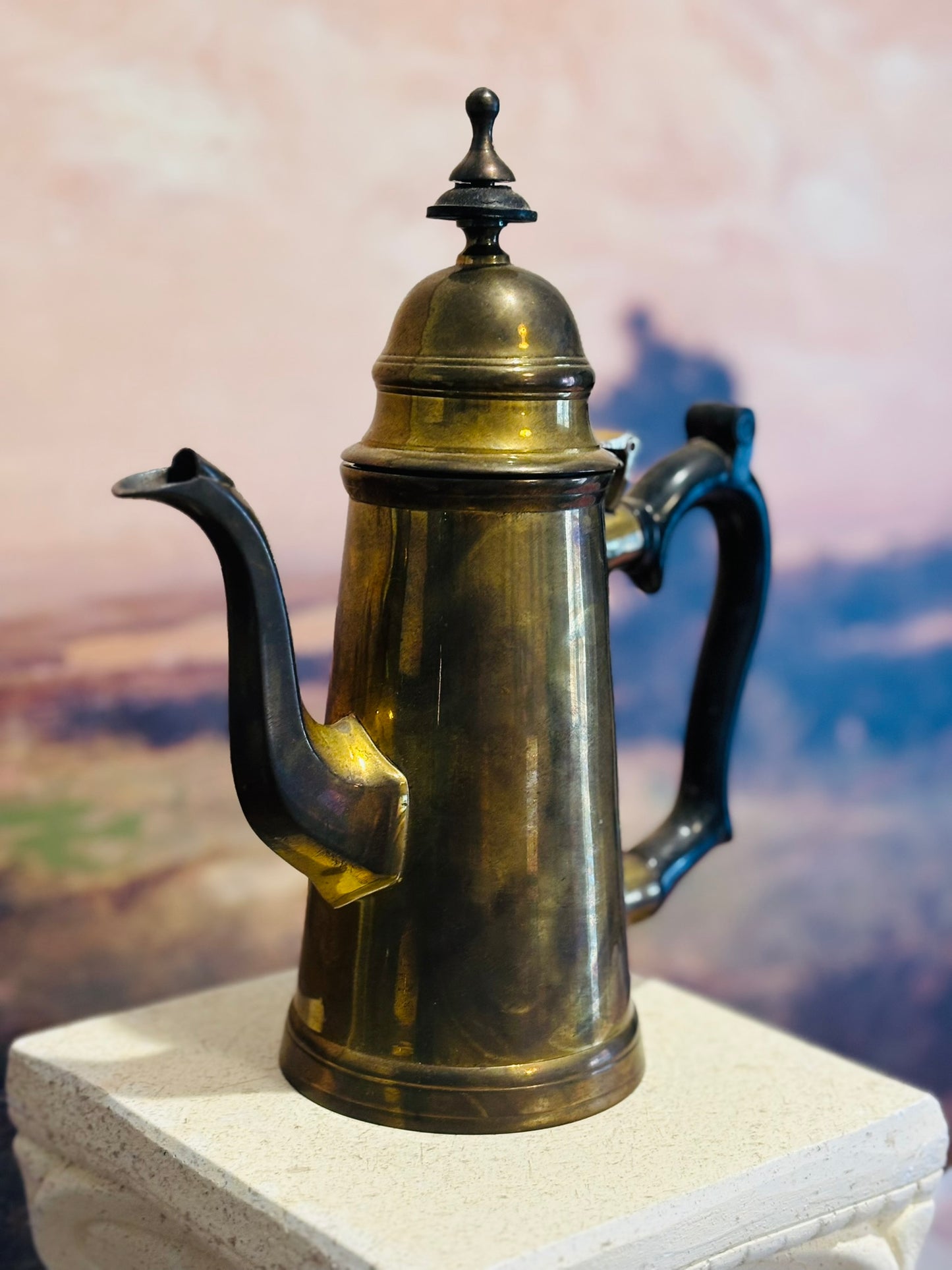 Vintage Brass Teapot set with sugar and creamer 9 h 7.5 w 3.5d pot, sugar 5 h 5 w 3 d, creamer 3 h 4 w 3 d