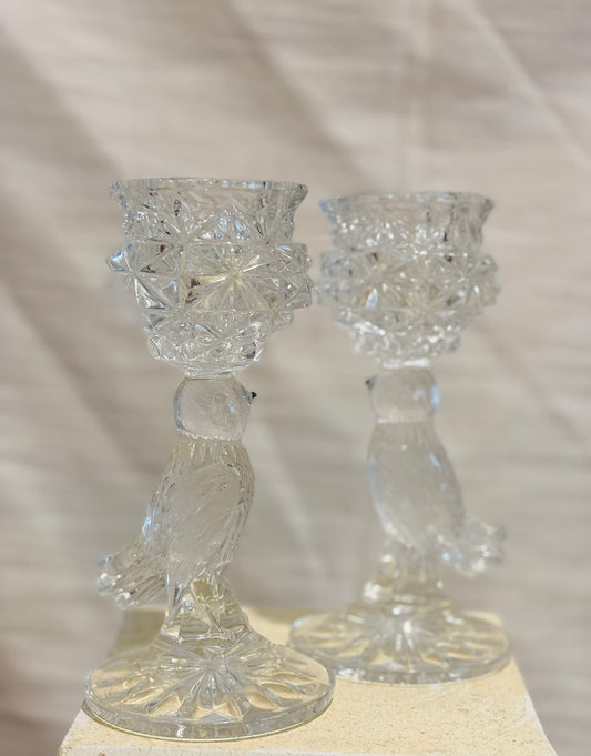 Crystal Bird Candlesticks 7 h x 3.5 w each