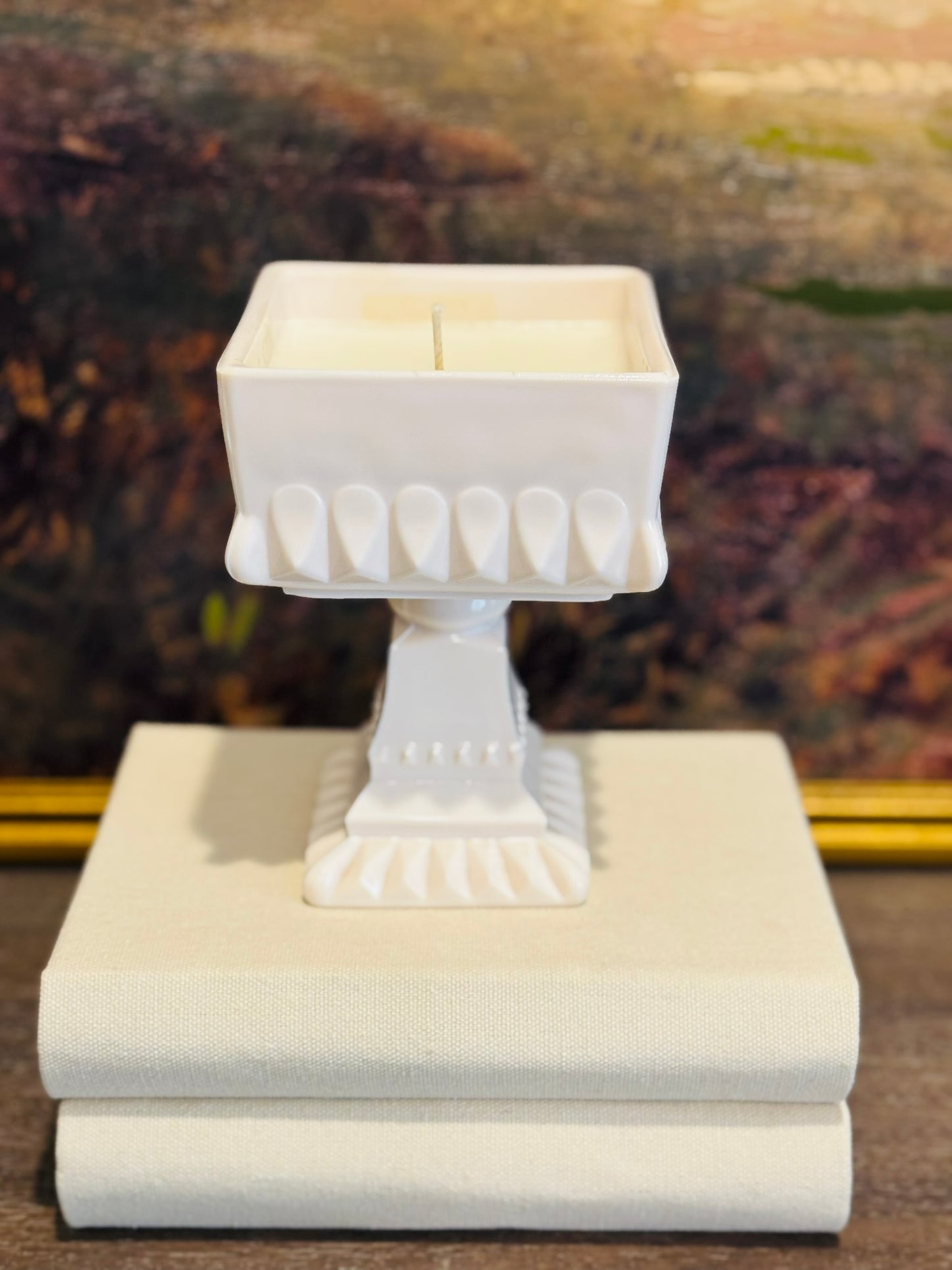 50's Jeanette Pink Blush Milk Glass Wedding Dish Candle 6 h 4 w/d