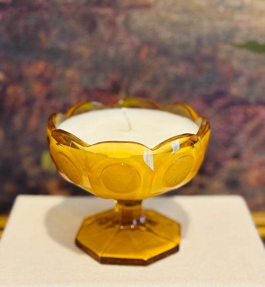Hand poured yellow coin candle no lid 4.25 w 4 h