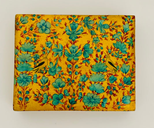 Flat box vintage paper mache lacquered decorative primitive kashmir art box 4.75 w 1.25 h