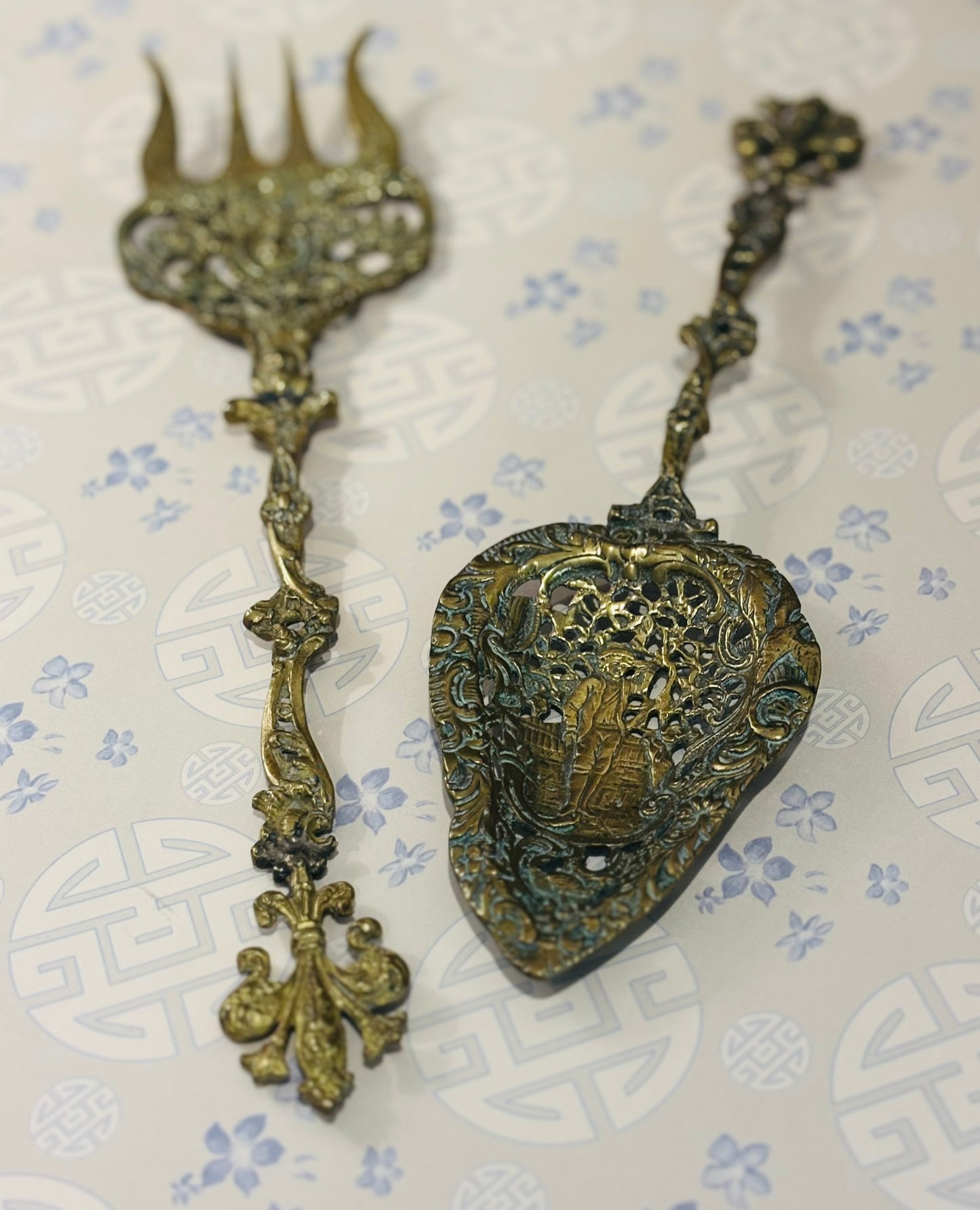 Italian Brass Spoon & Fork 10 x 2.75 fork  11.25 x 2.75